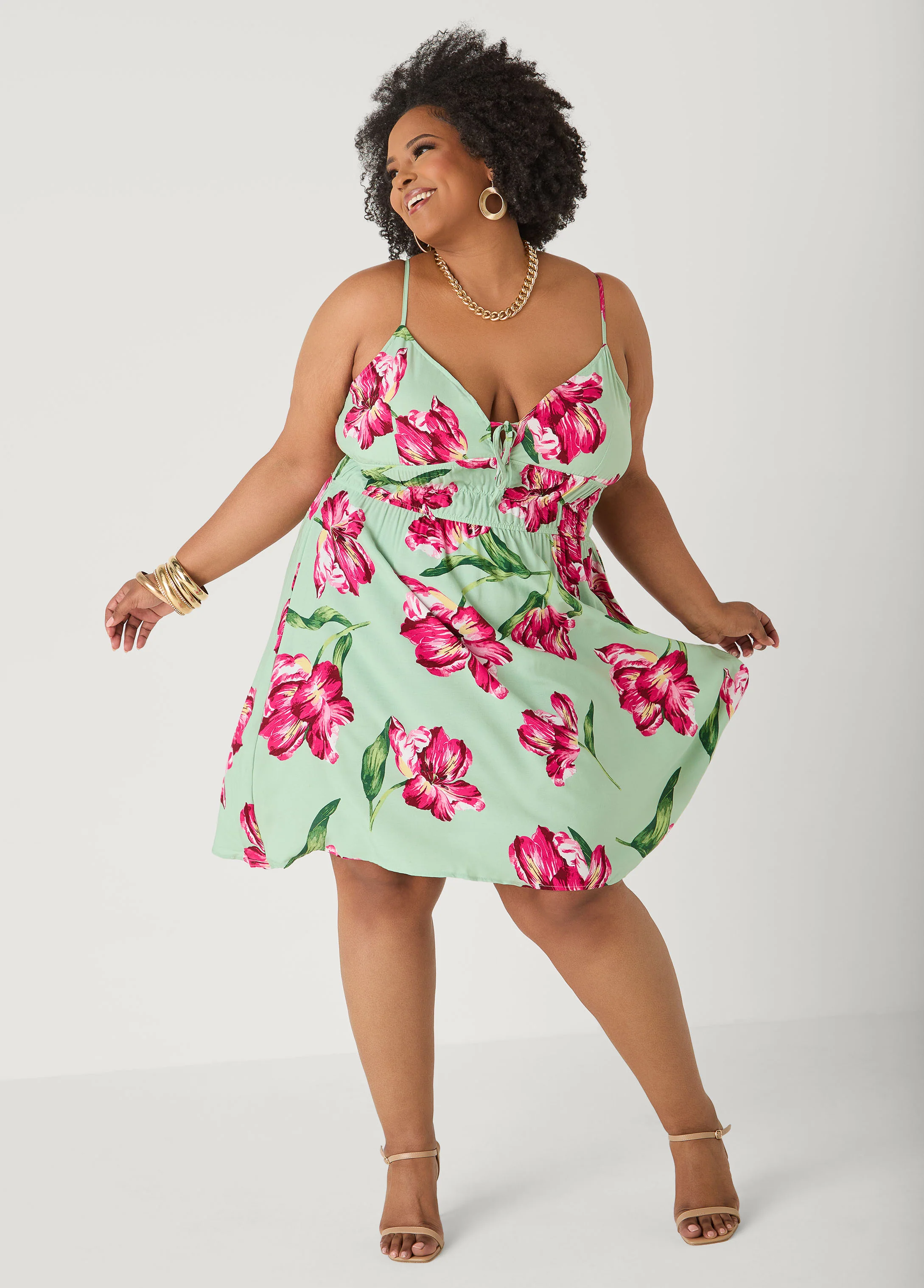 Tie Front Floral Print Dress - Image 3