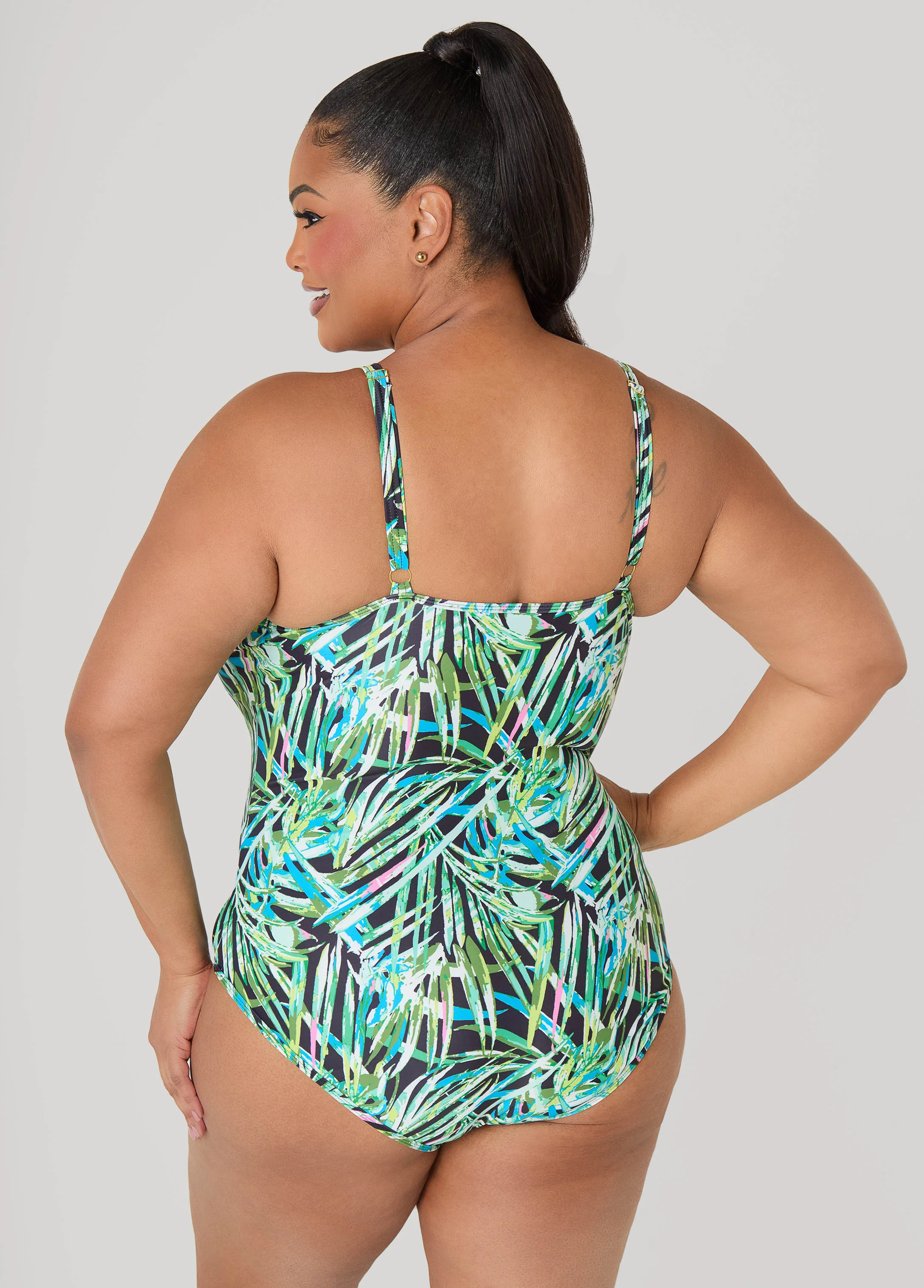 Tropical Zip Front Swimsuit - Image 3