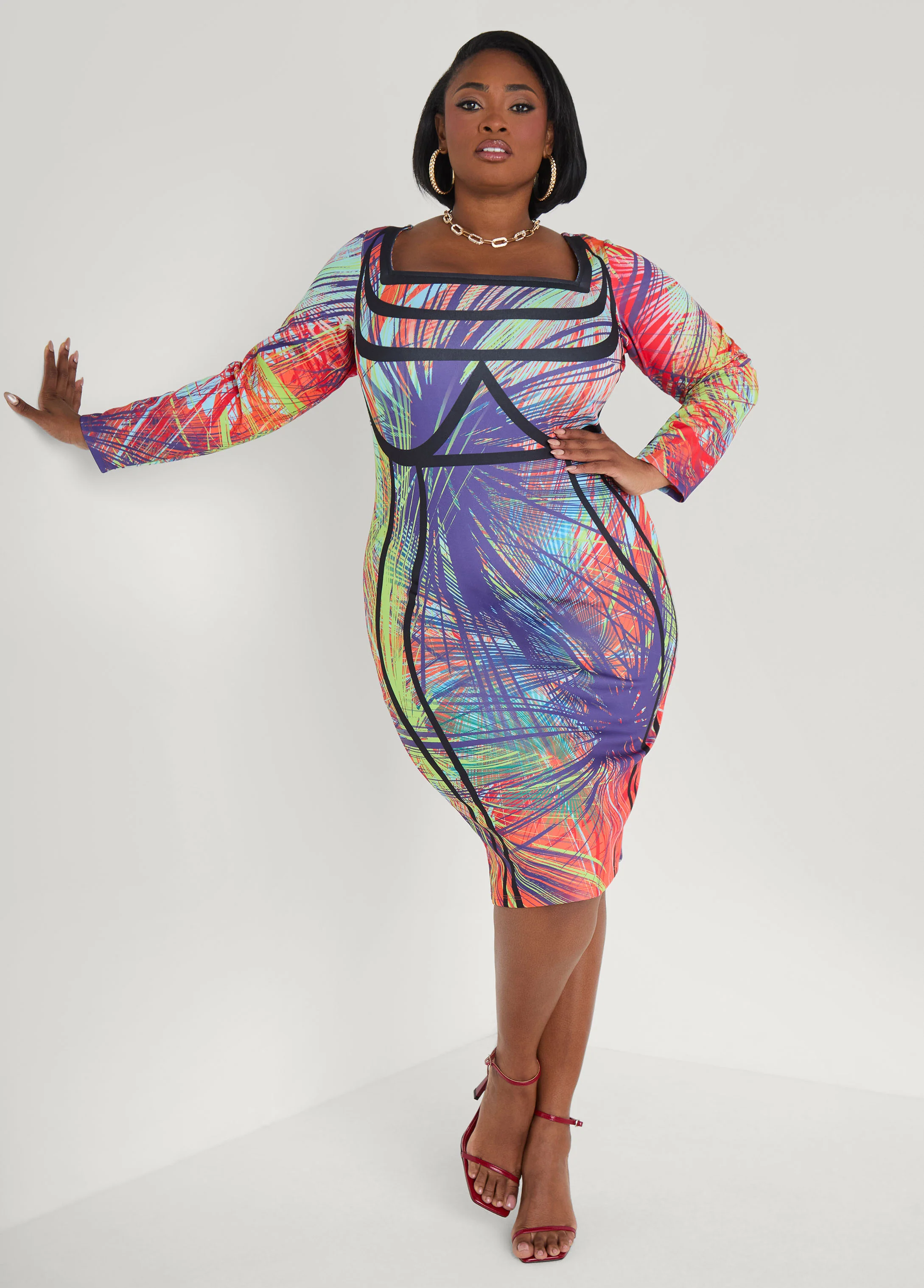 Abstract Print Bodycon Dress - Image 3