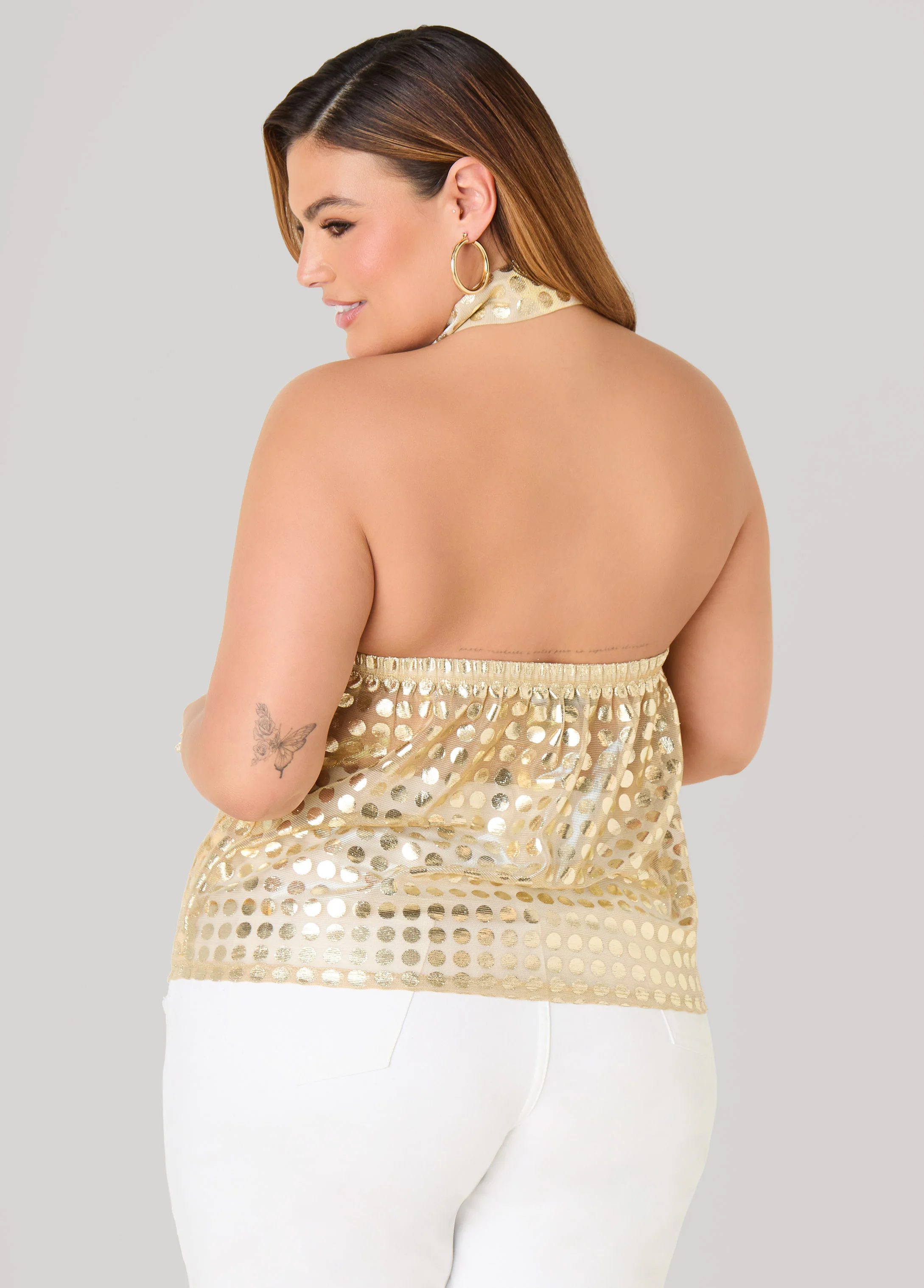 Tie Neck Polka Dot Halter Top - Image 2