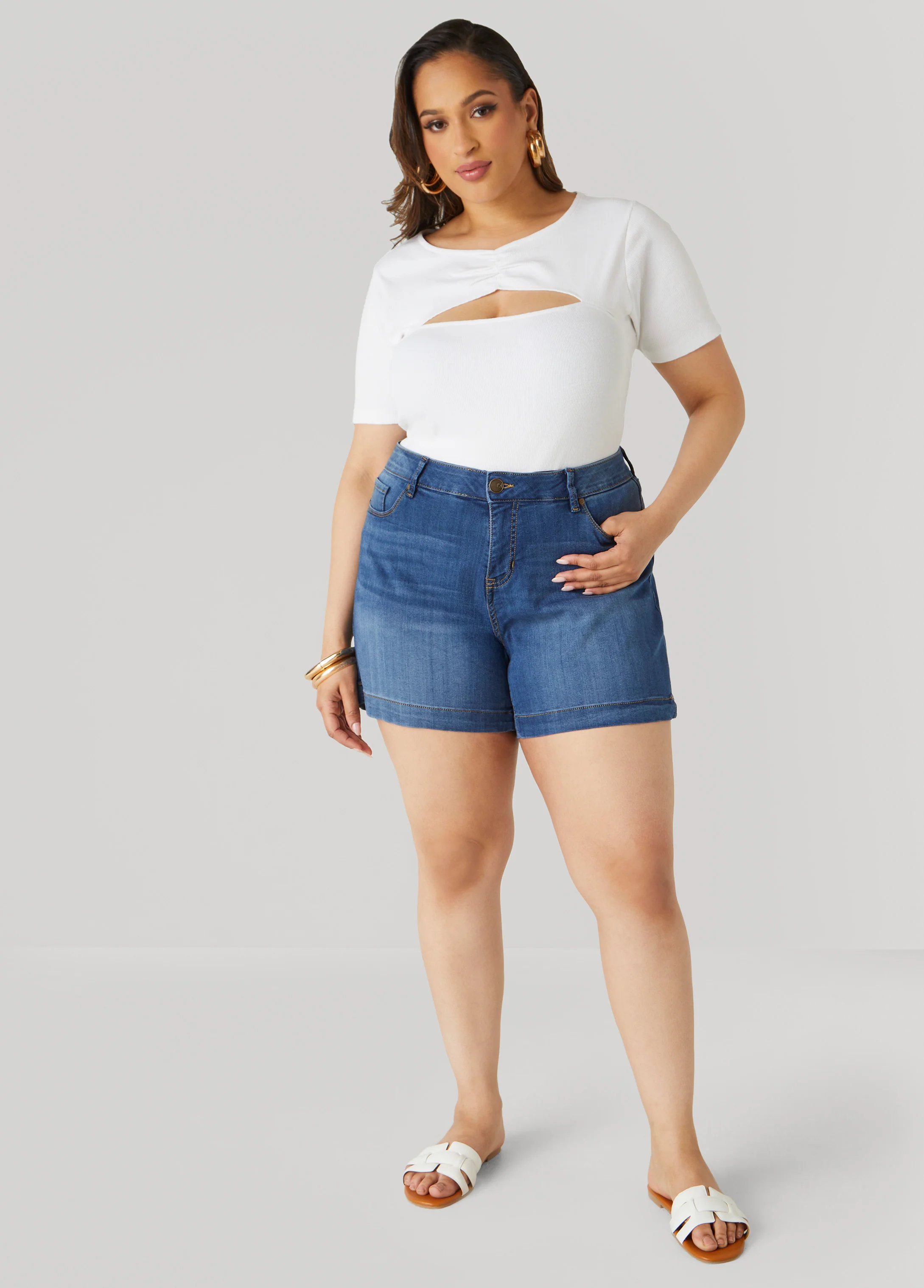 Mid Rise Denim Shorts - Image 9