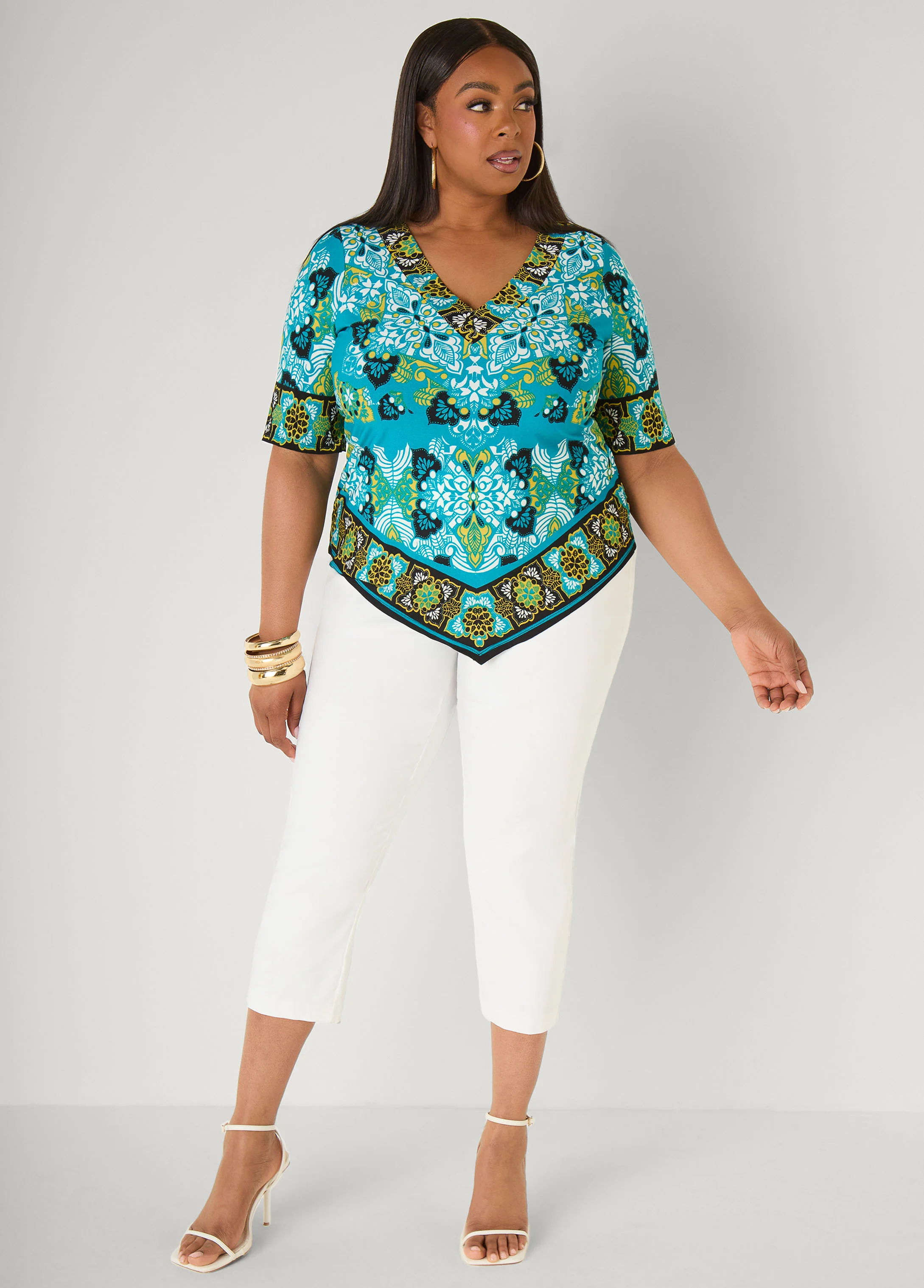 Floral Print Point Hem Top - Image 3