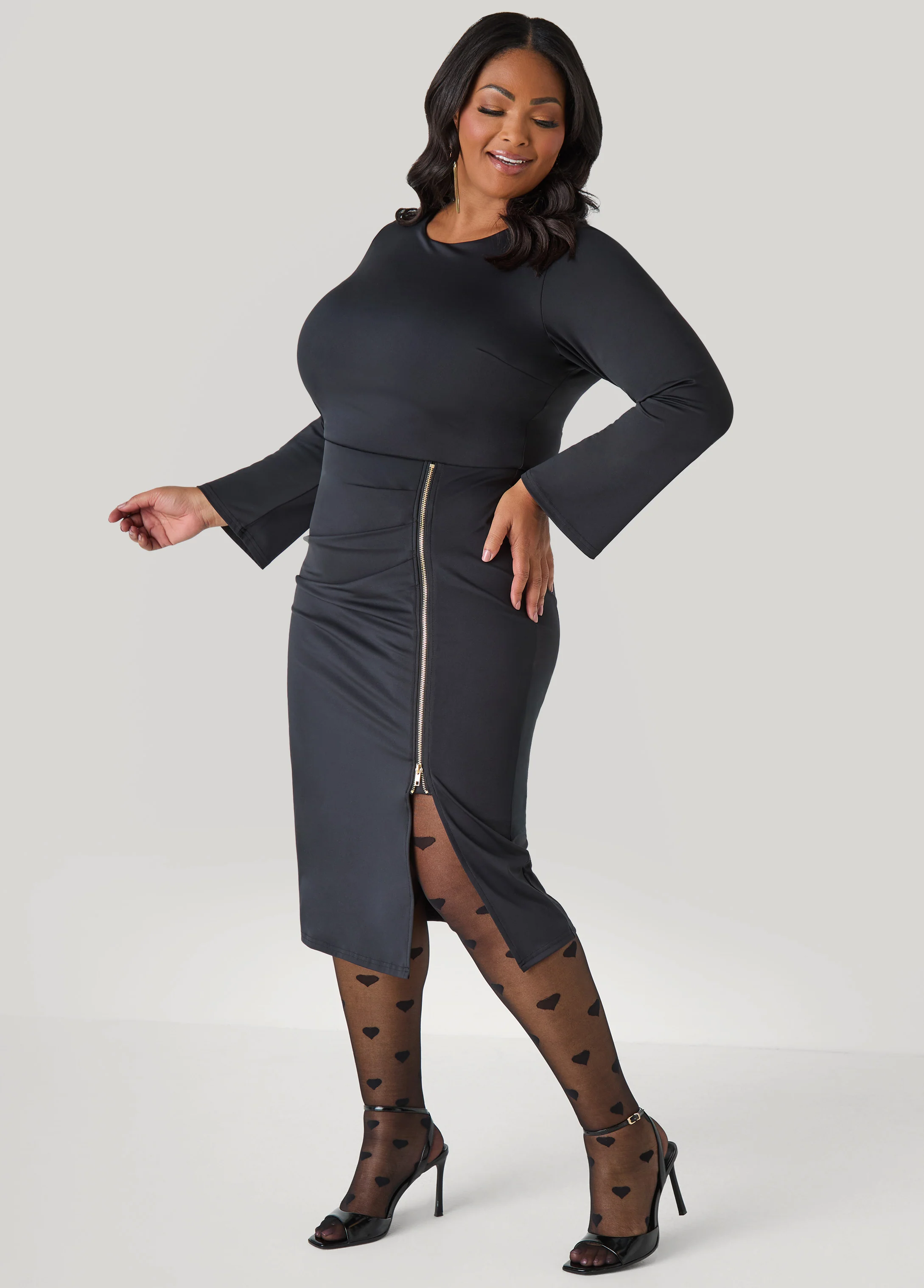 Zip Detailed Bodycon Midi Dress - Image 4