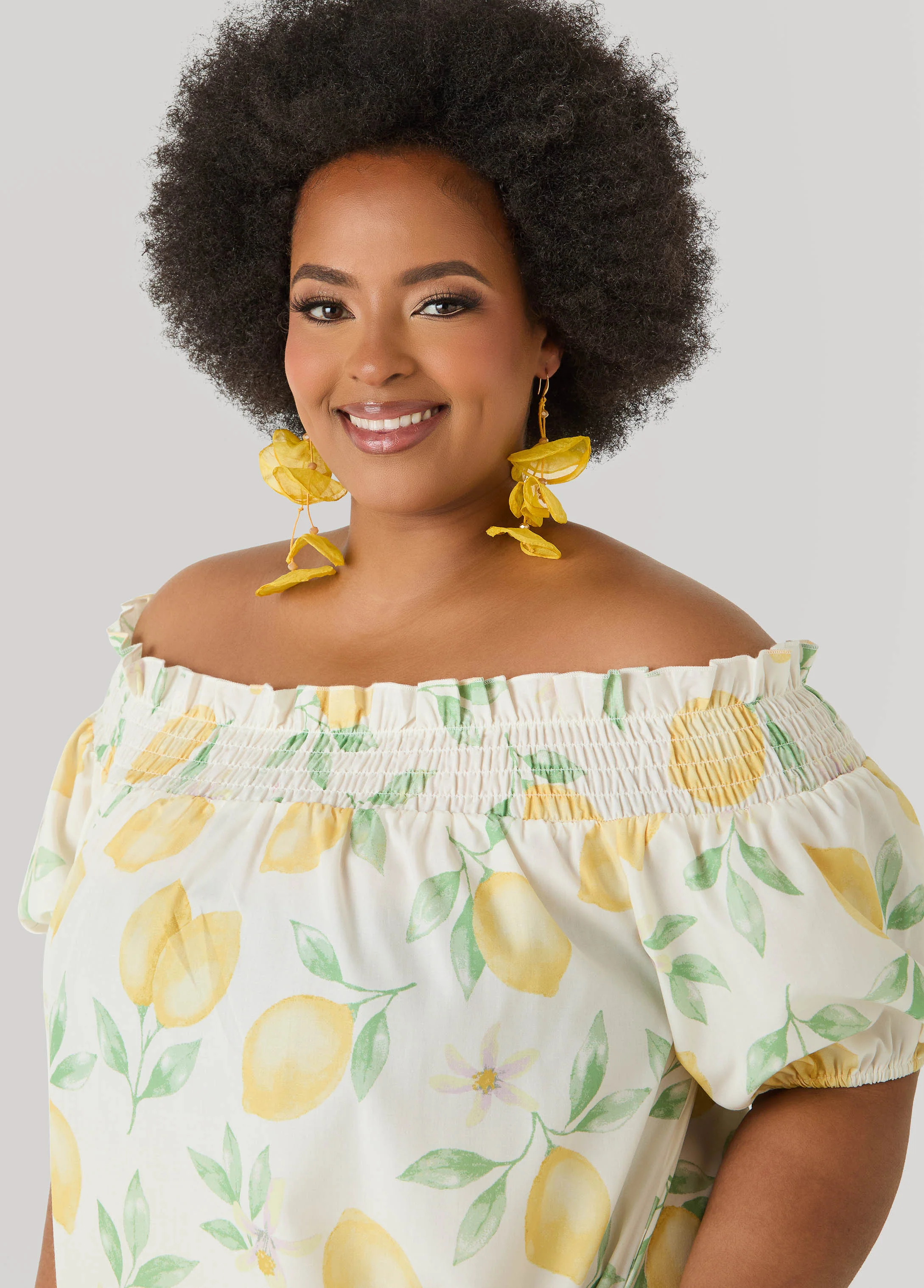 Lemon Print Off The Shoulder Dress - Image 4