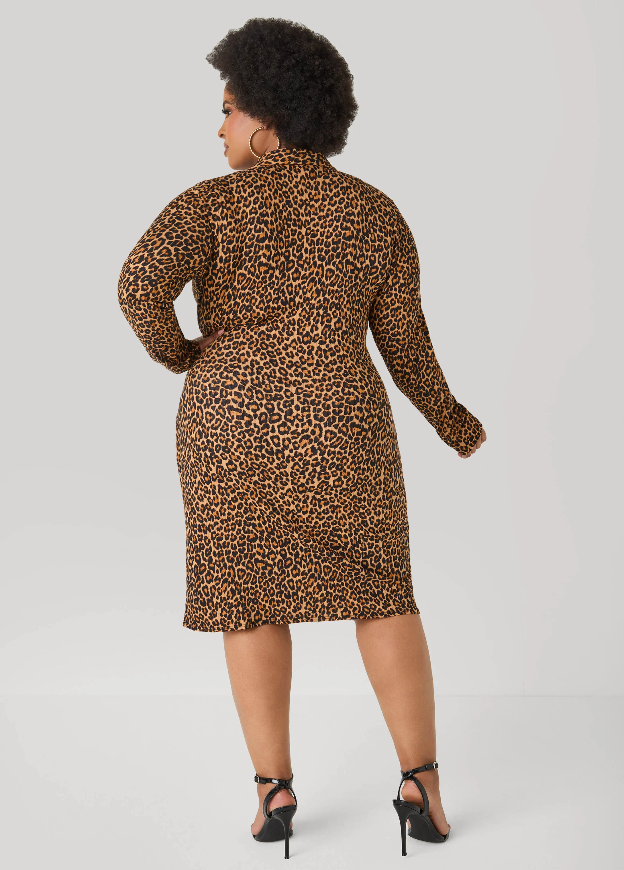 Ribbed Leopard Faux Wrap Dress - Image 2