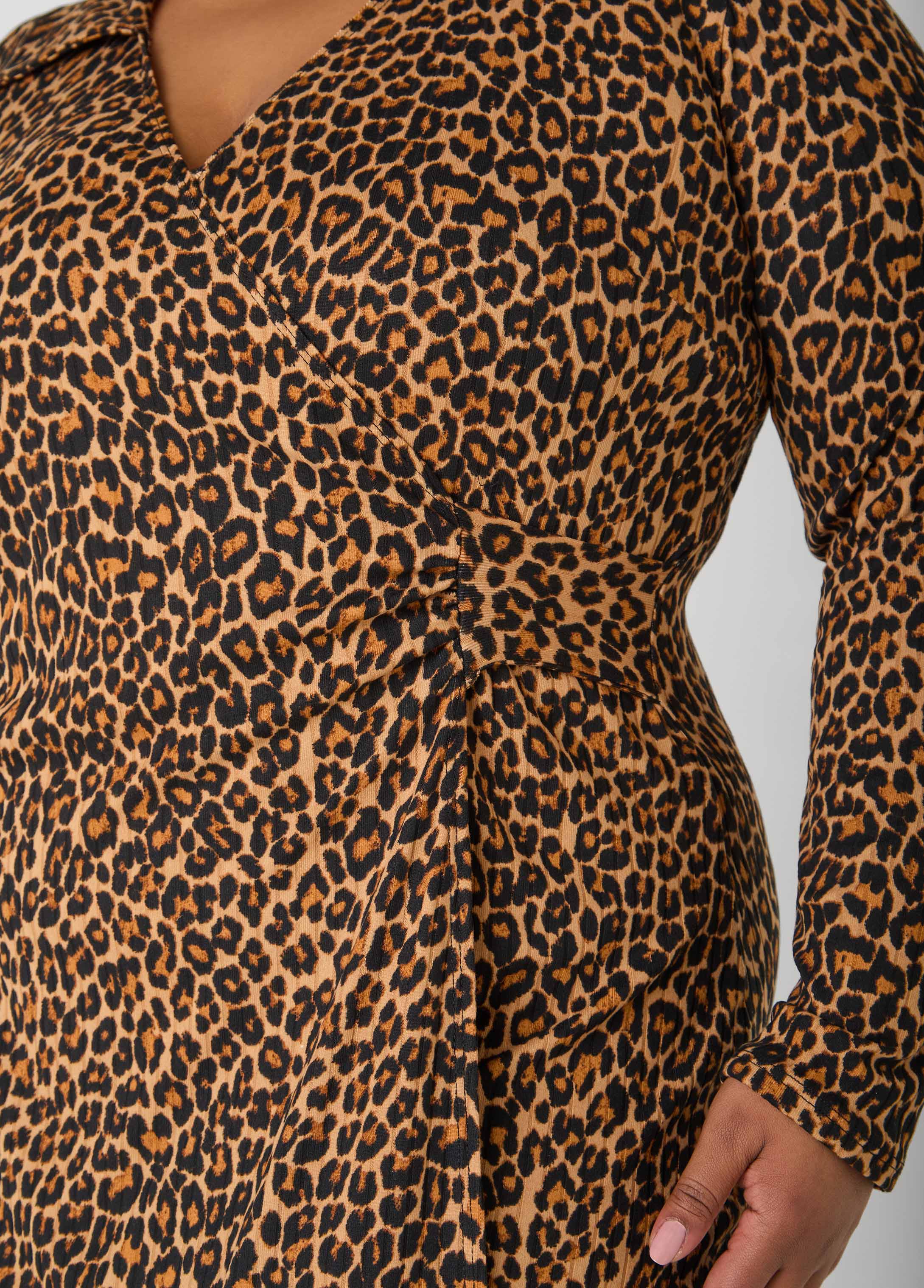 Ribbed Leopard Faux Wrap Dress - Image 4