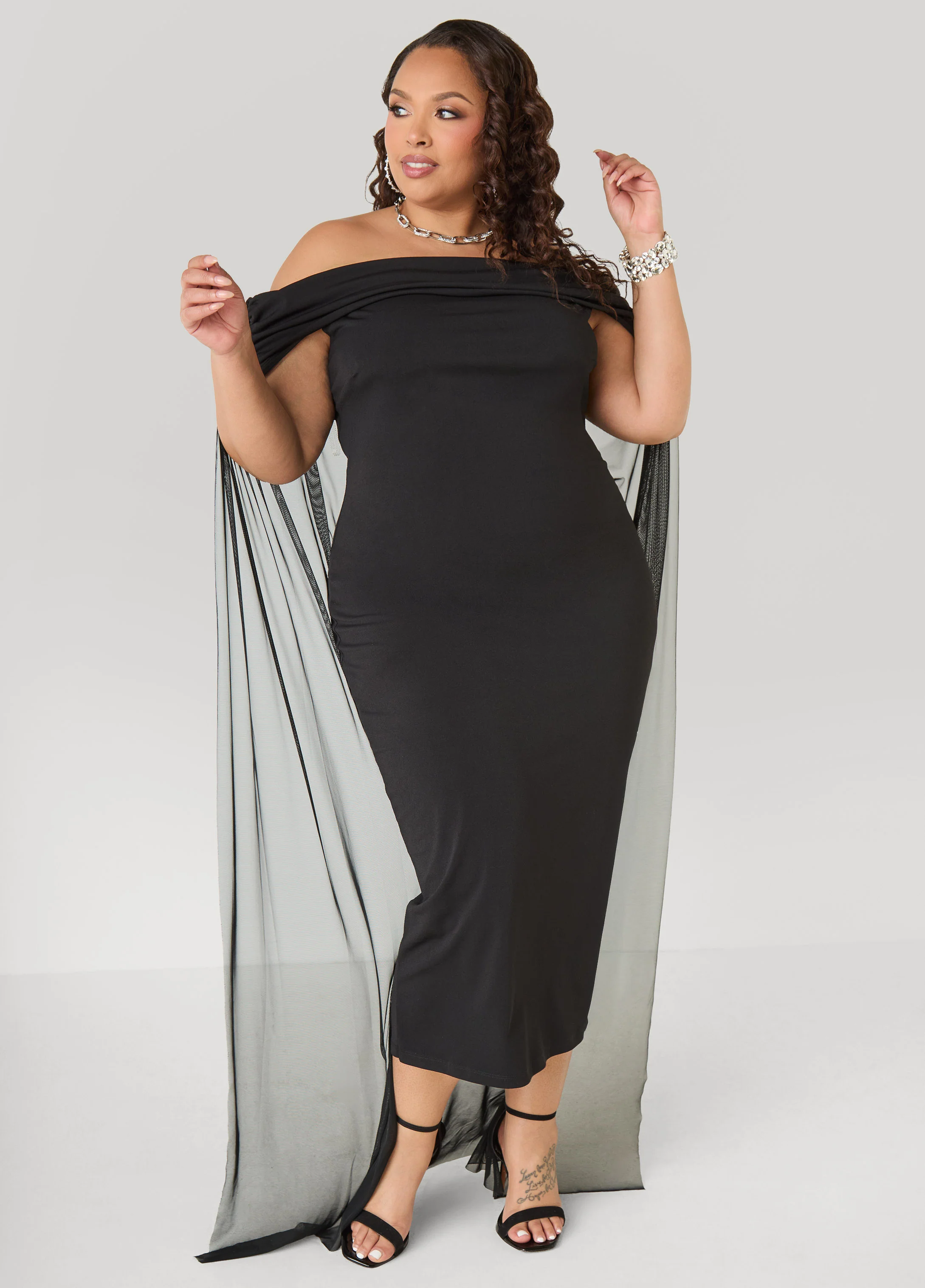 Off The Shoulder Cape Dress - Image 3