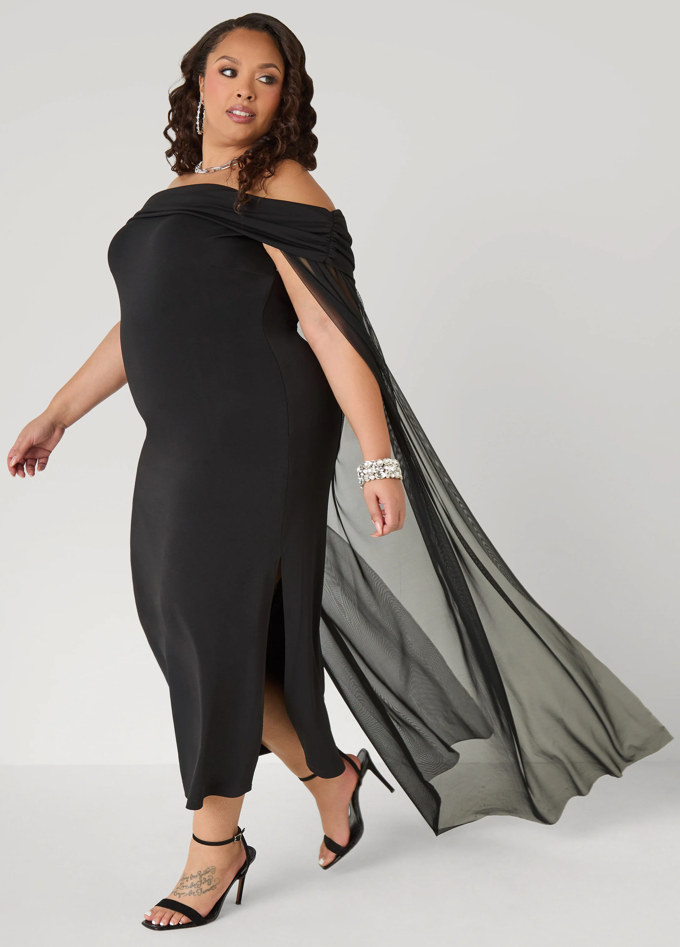Off The Shoulder Cape Dress - Image 4