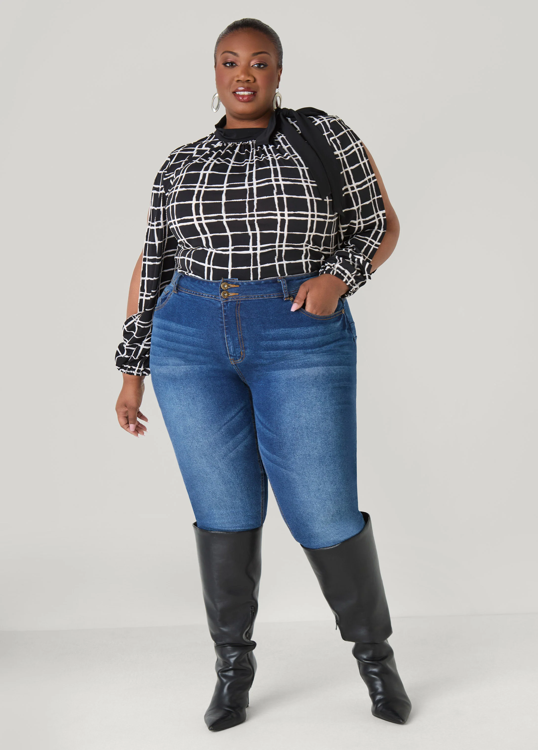 Windowpane Split Sleeved Top - Image 3
