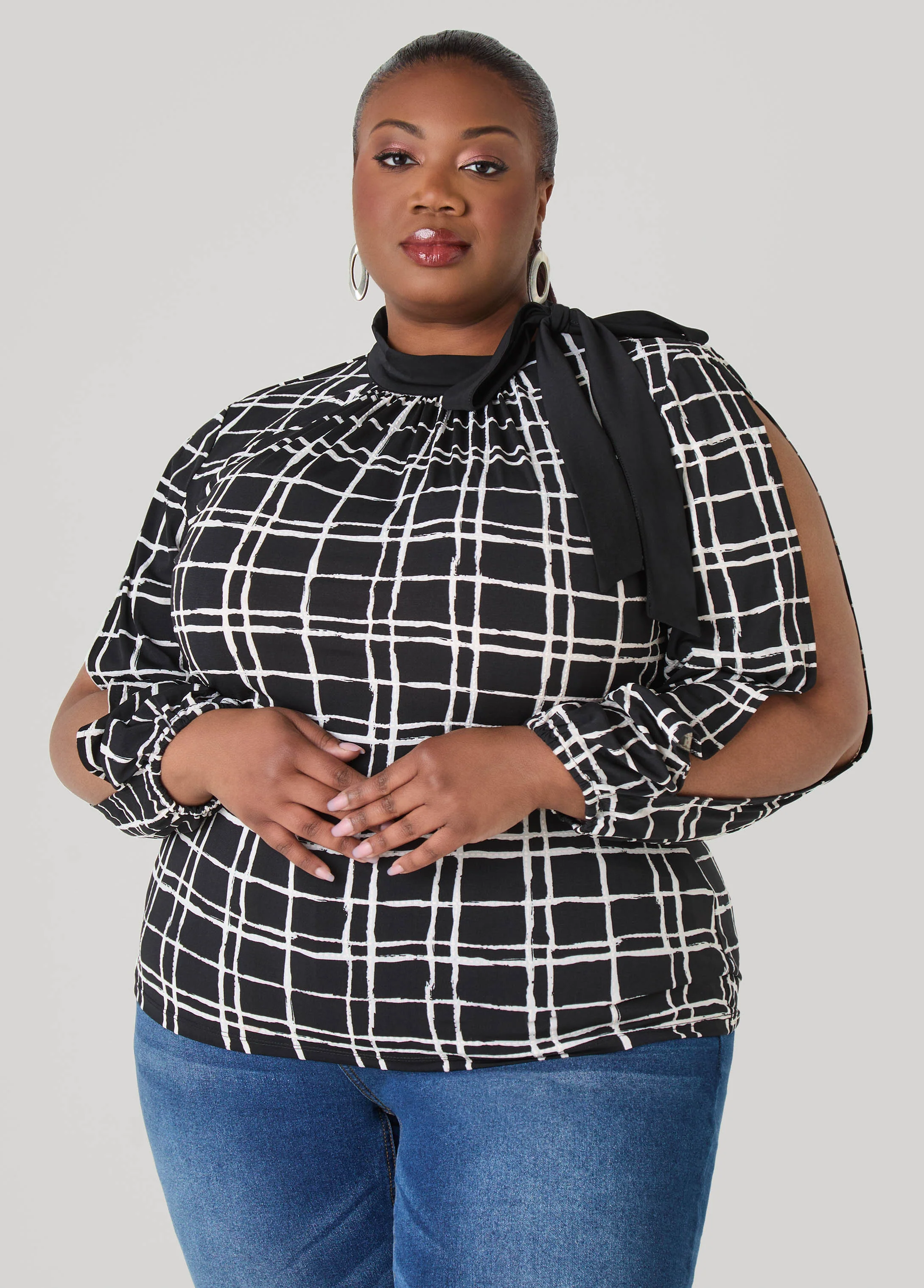 Windowpane Split Sleeved Top - Image 4