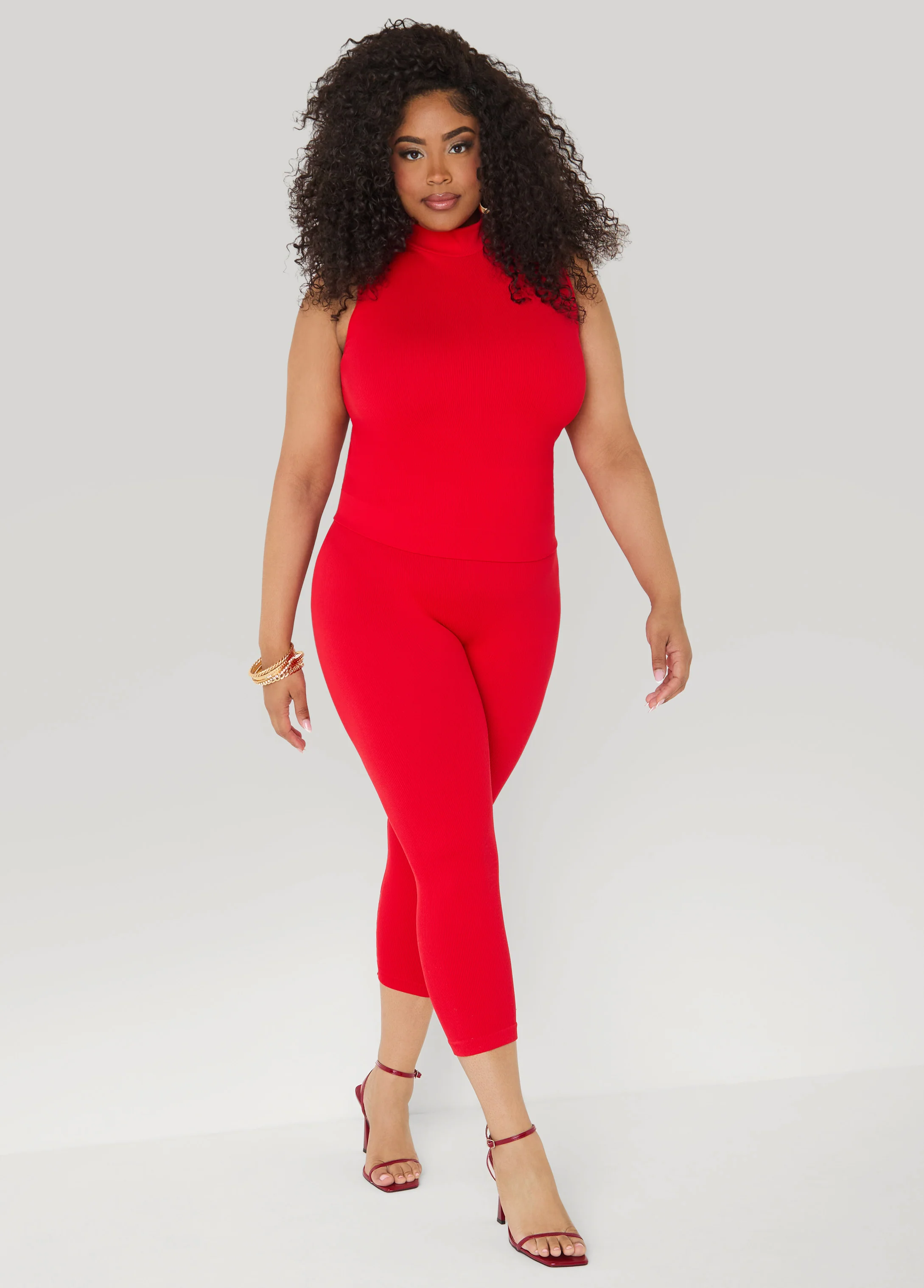 Ribbed Mock Neck Top And Capri Set - Image 3