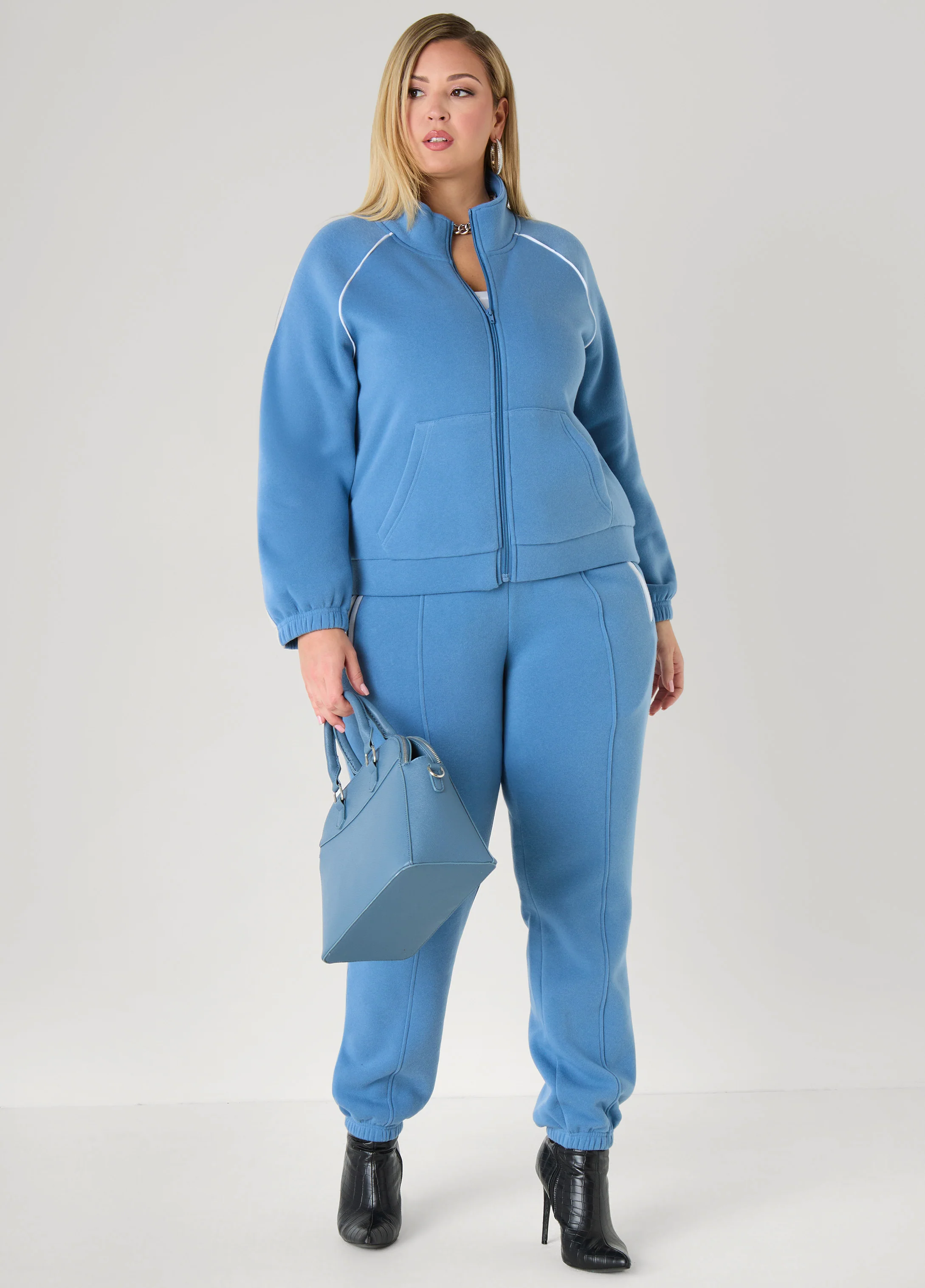 Mid Rise Piped Fleece Joggers - Image 3