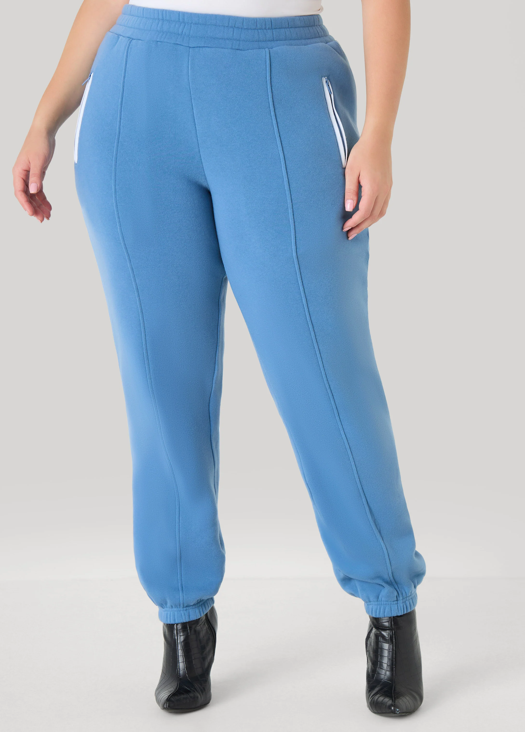Mid Rise Piped Fleece Joggers - Image 4