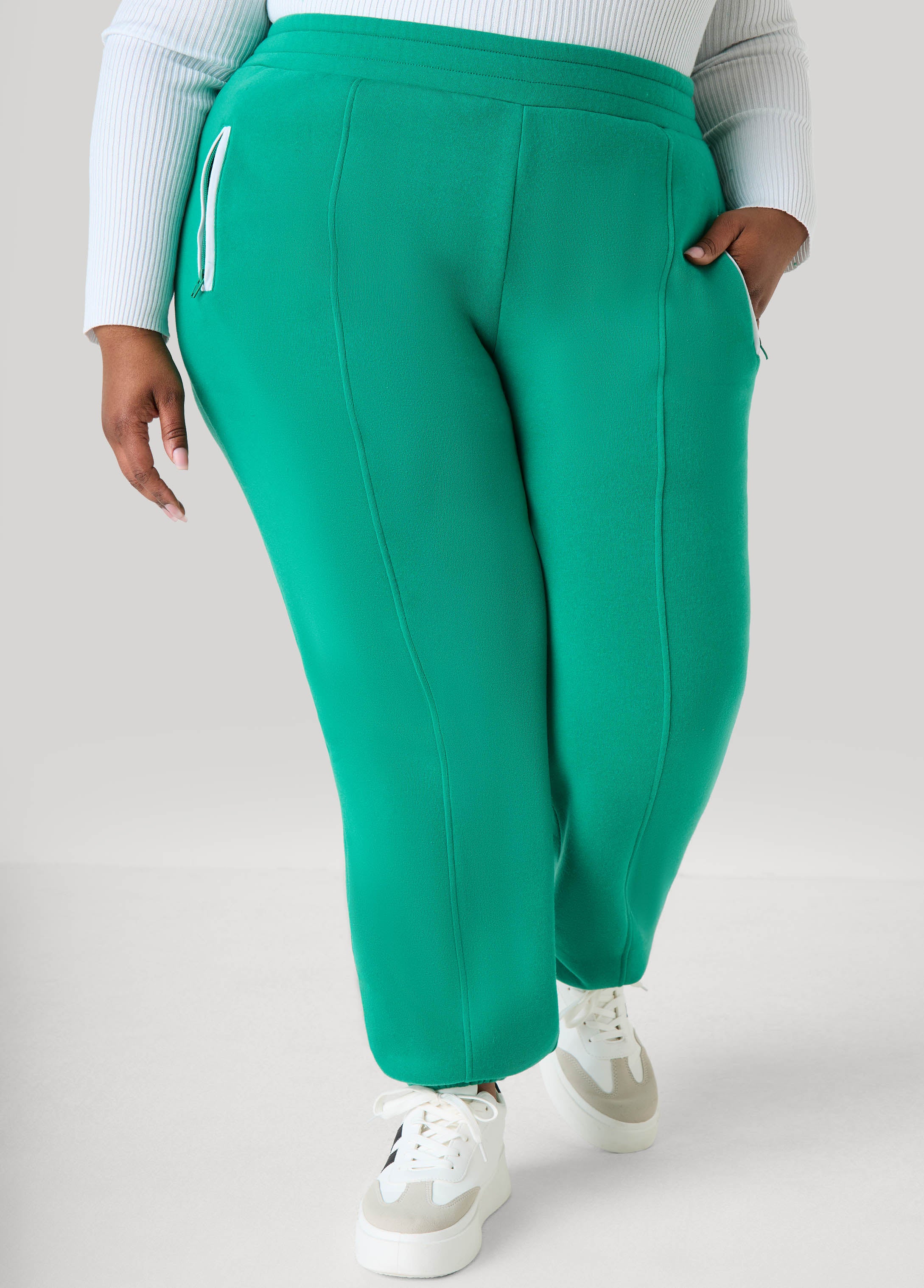 Mid Rise Piped Fleece Joggers - Image 5