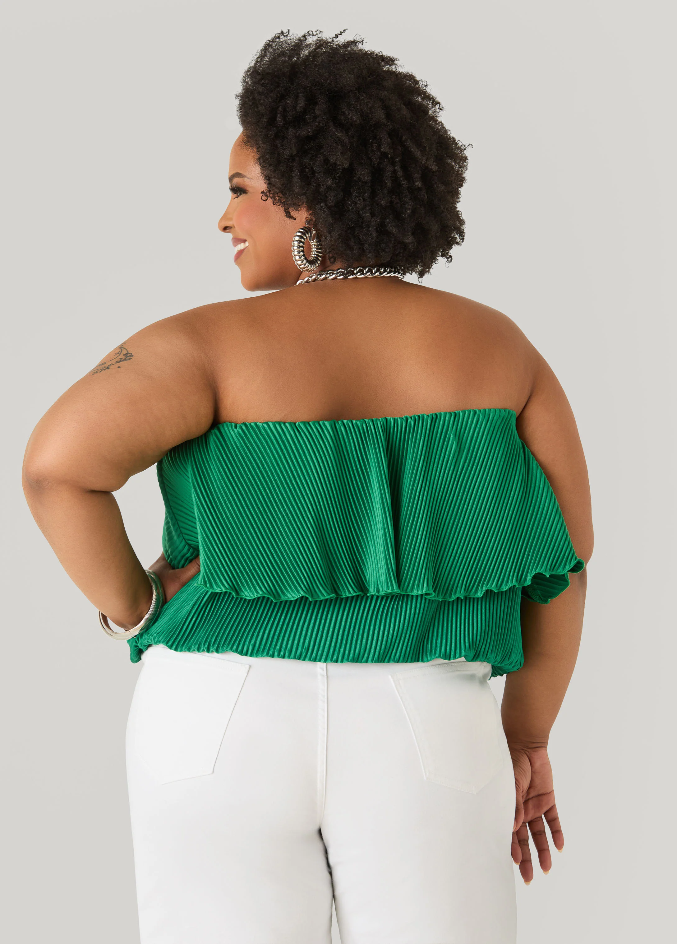 Strapless Plisse Satin Top - Image 2