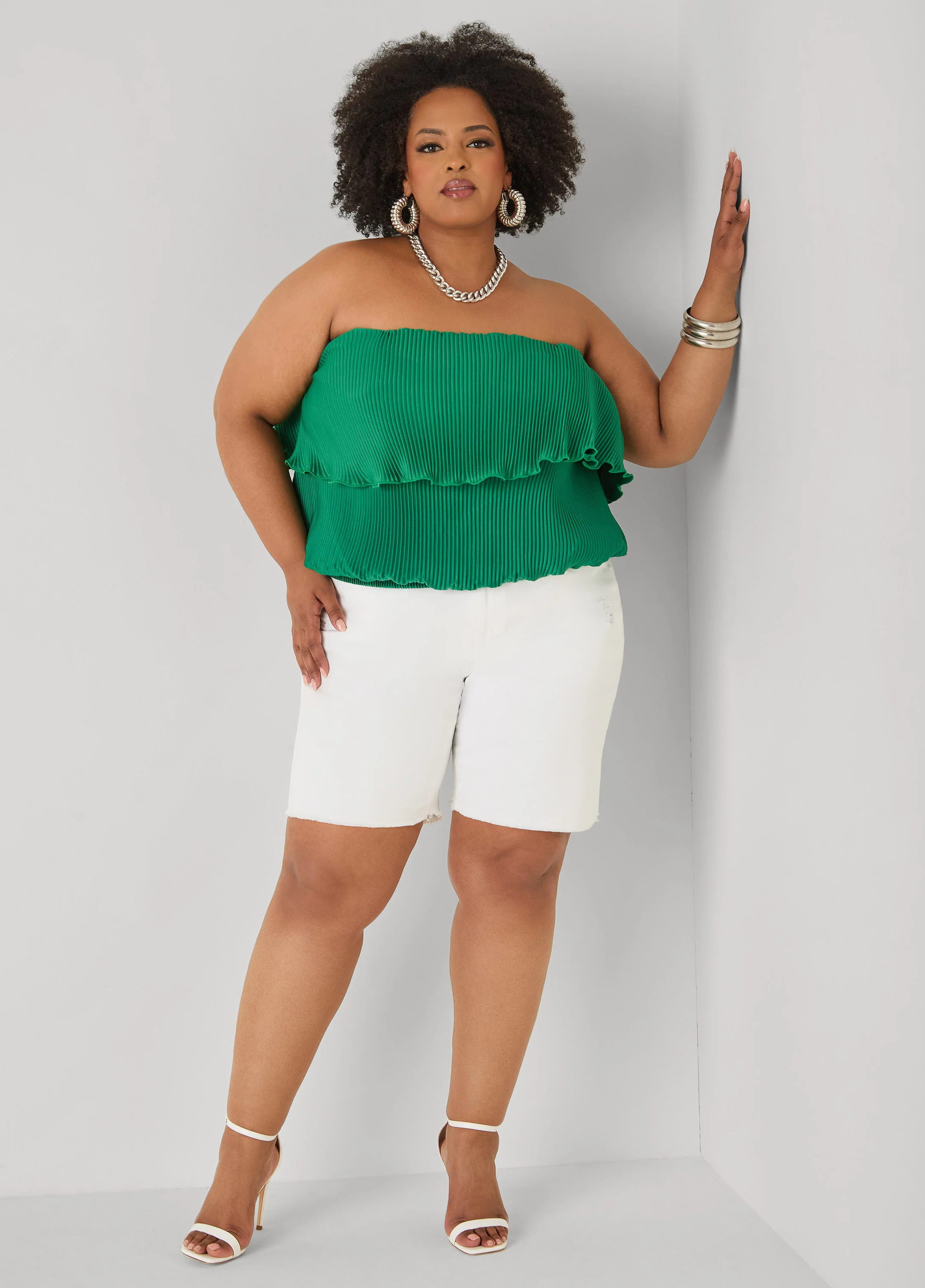 Strapless Plisse Satin Top - Image 3