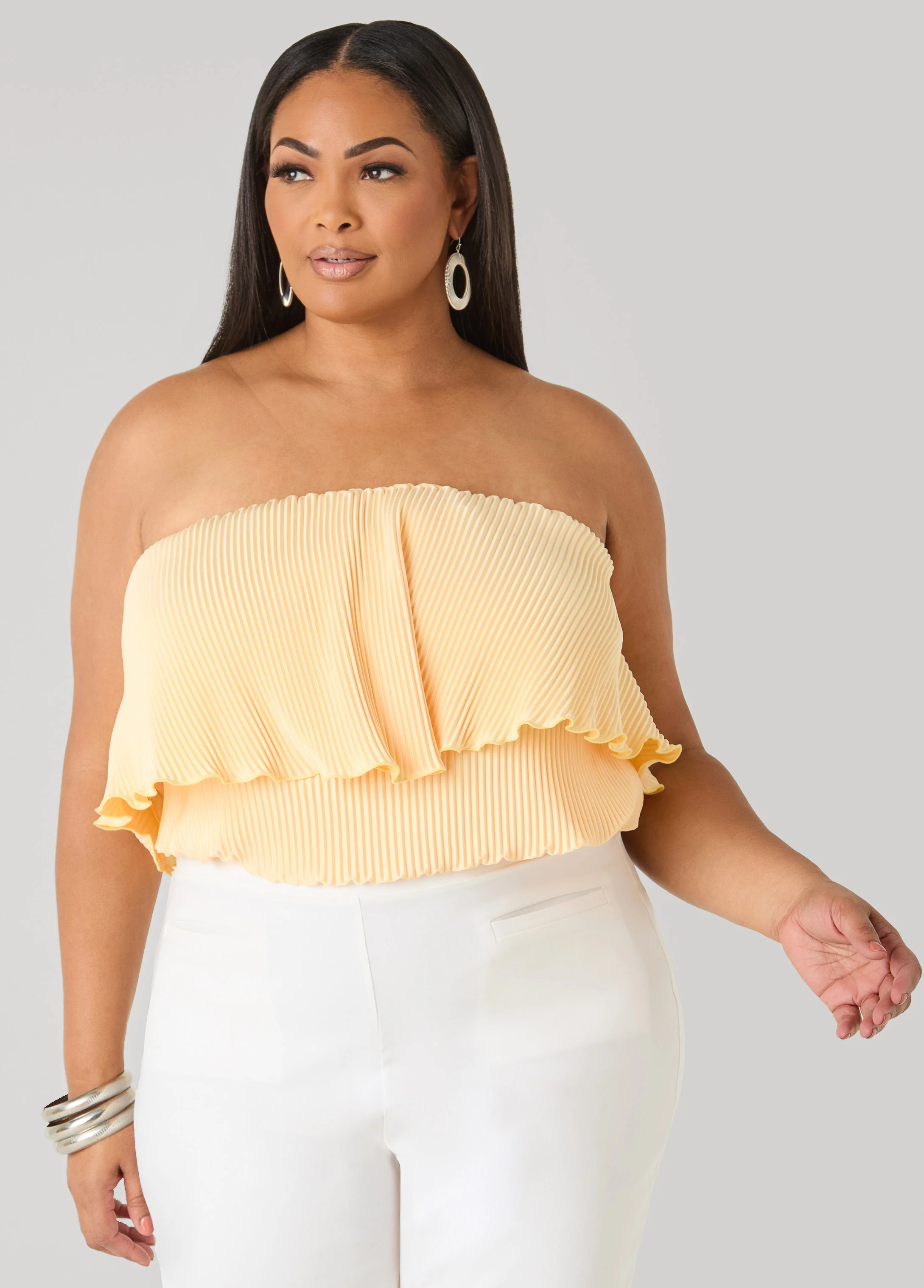 Strapless Plisse Satin Top - Image 4