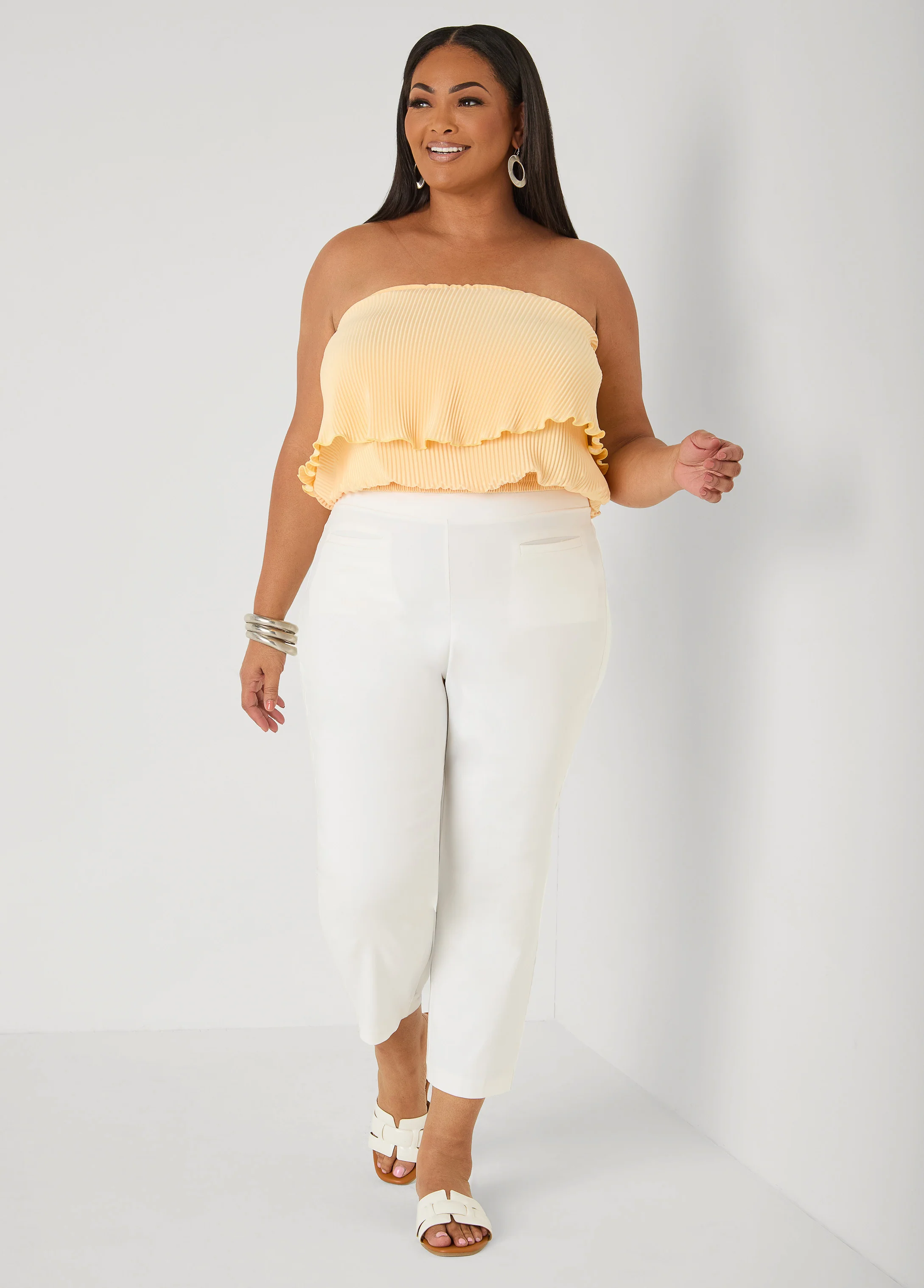 Strapless Plisse Satin Top - Image 6