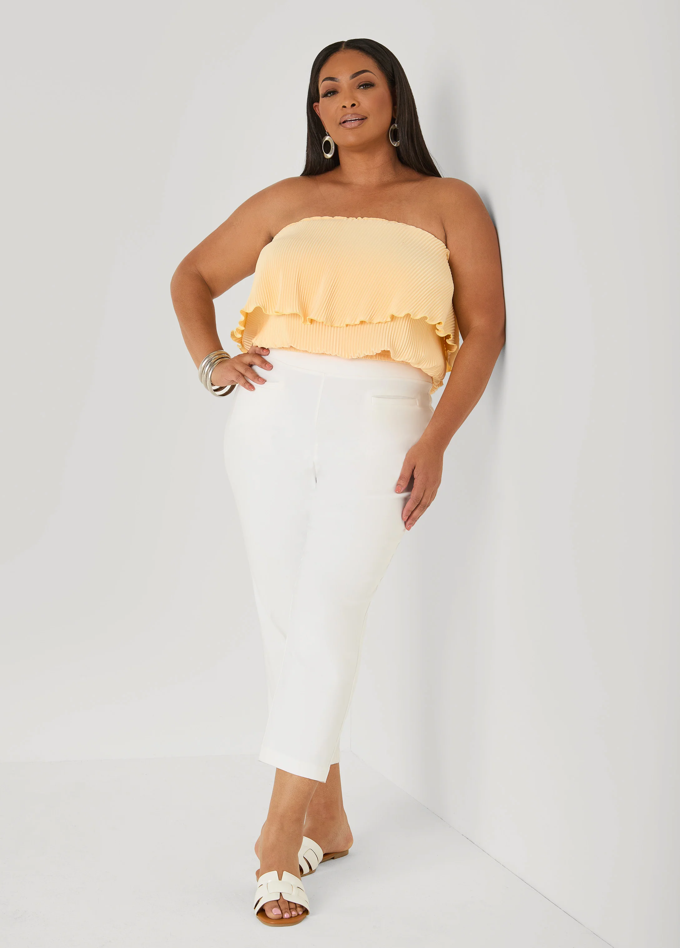 Strapless Plisse Satin Top - Image 7