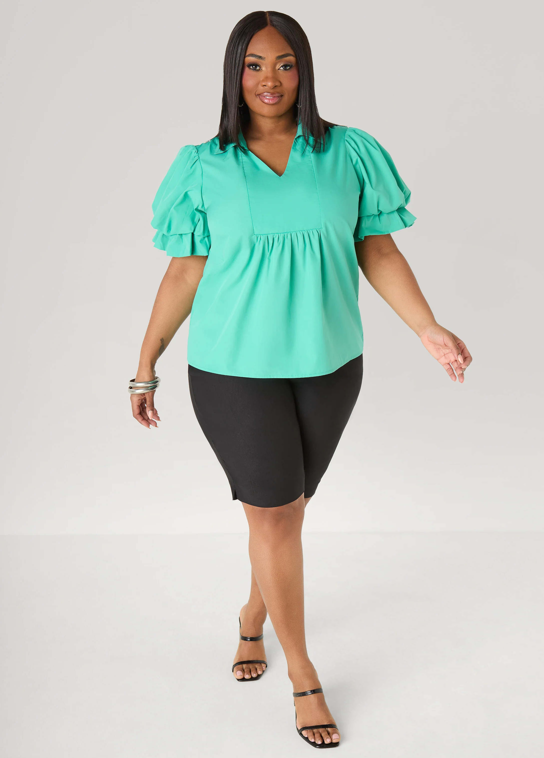 Puff Sleeved V Neck Top - Image 11