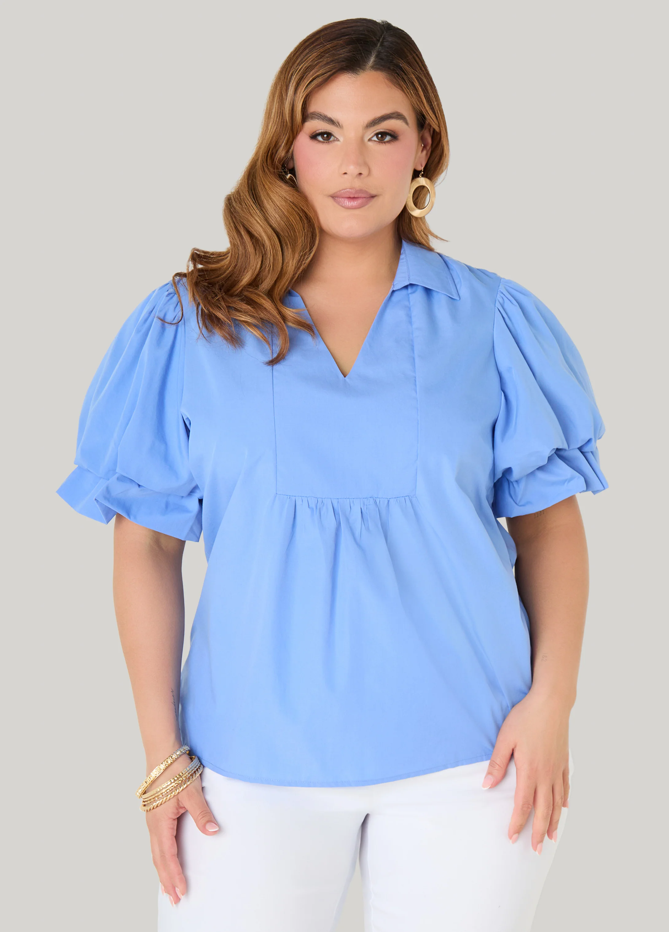 Puff Sleeved V Neck Top - Image 13