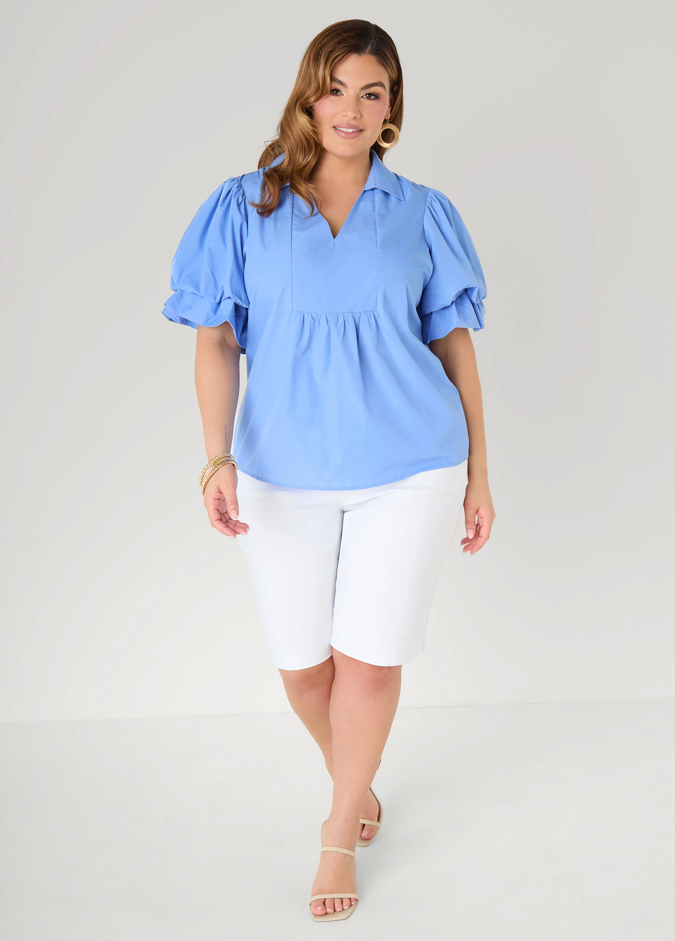 Puff Sleeved V Neck Top - Image 15