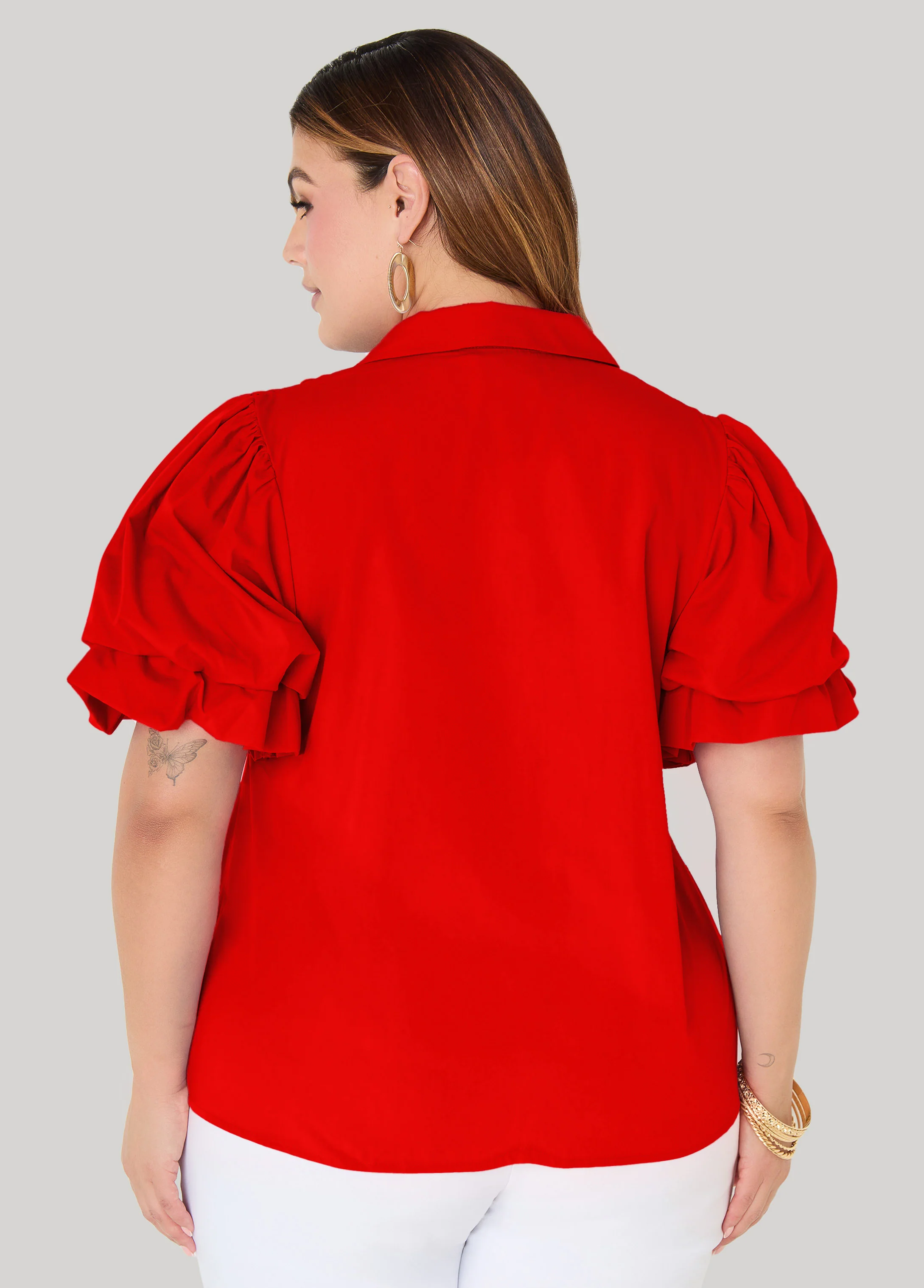 Puff Sleeved V Neck Top - Image 2
