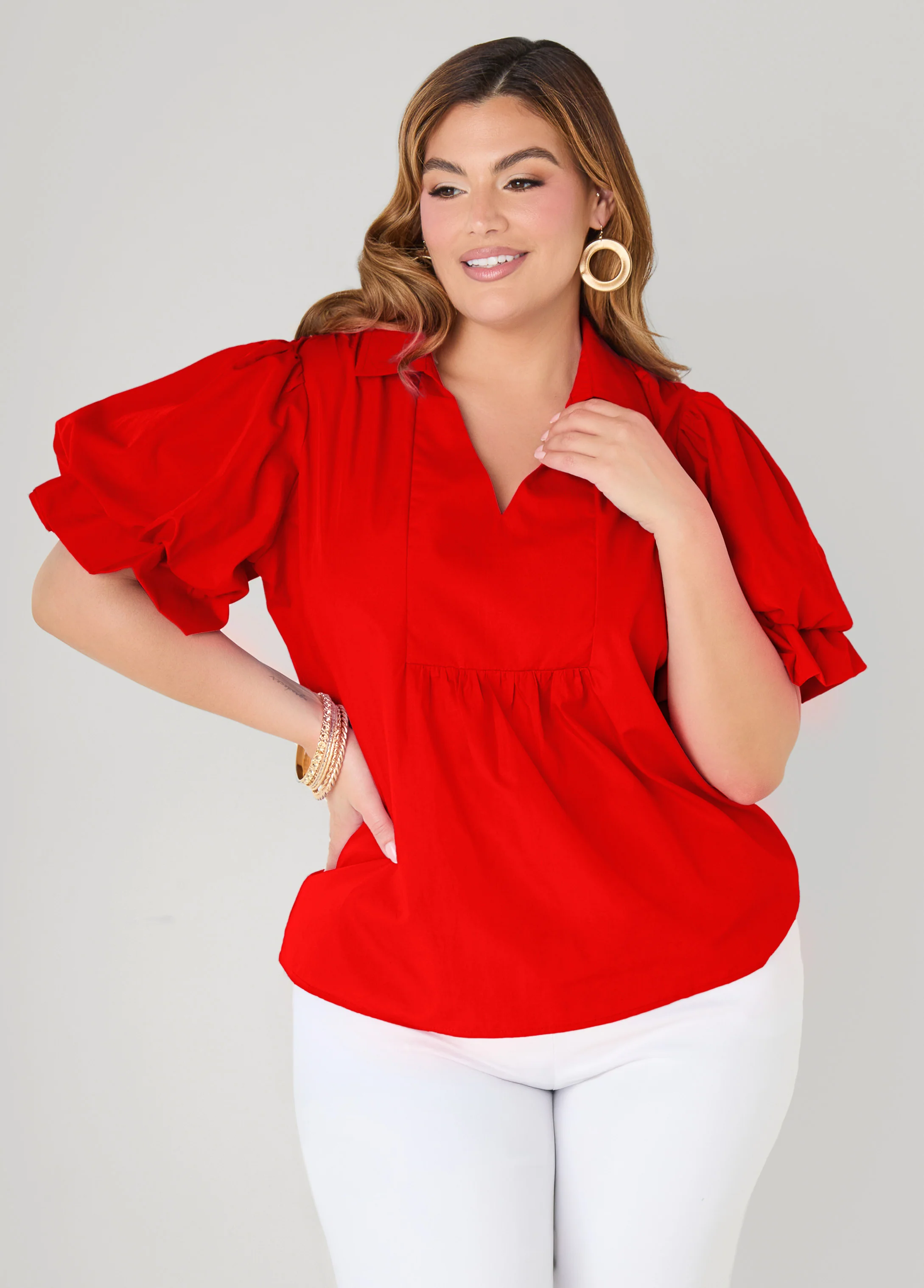 Puff Sleeved V Neck Top - Image 3