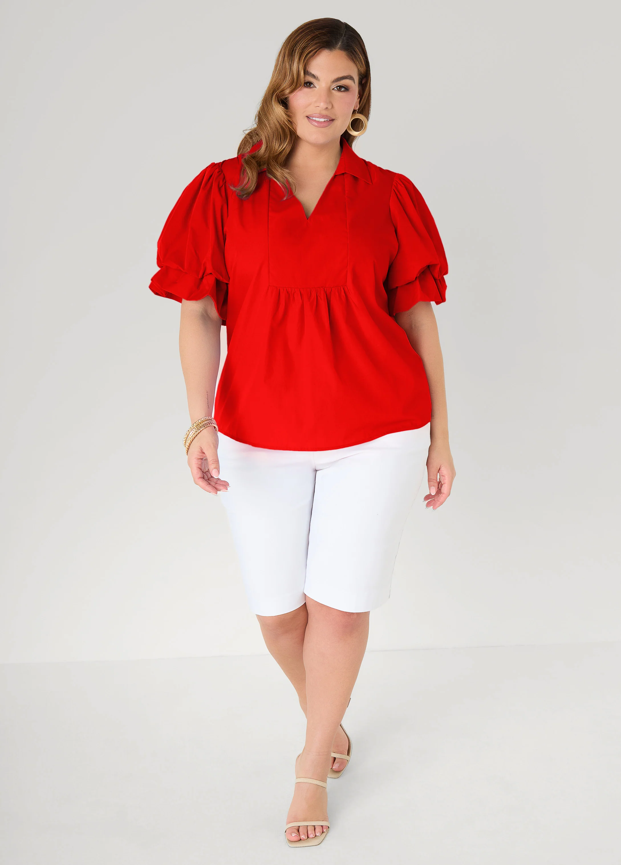 Puff Sleeved V Neck Top - Image 4
