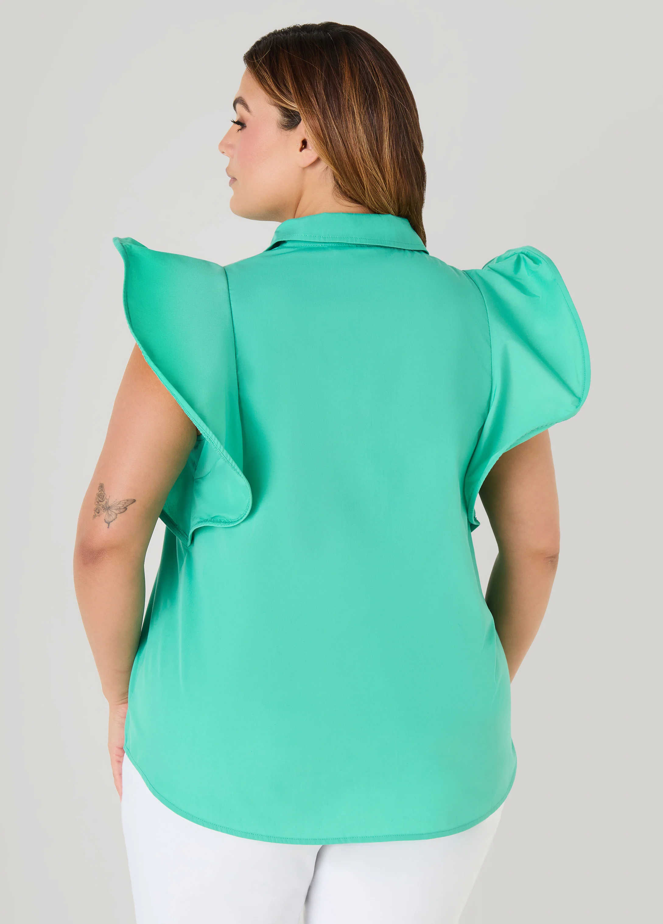 Ruffled Sleeve Poplin Top - Image 10