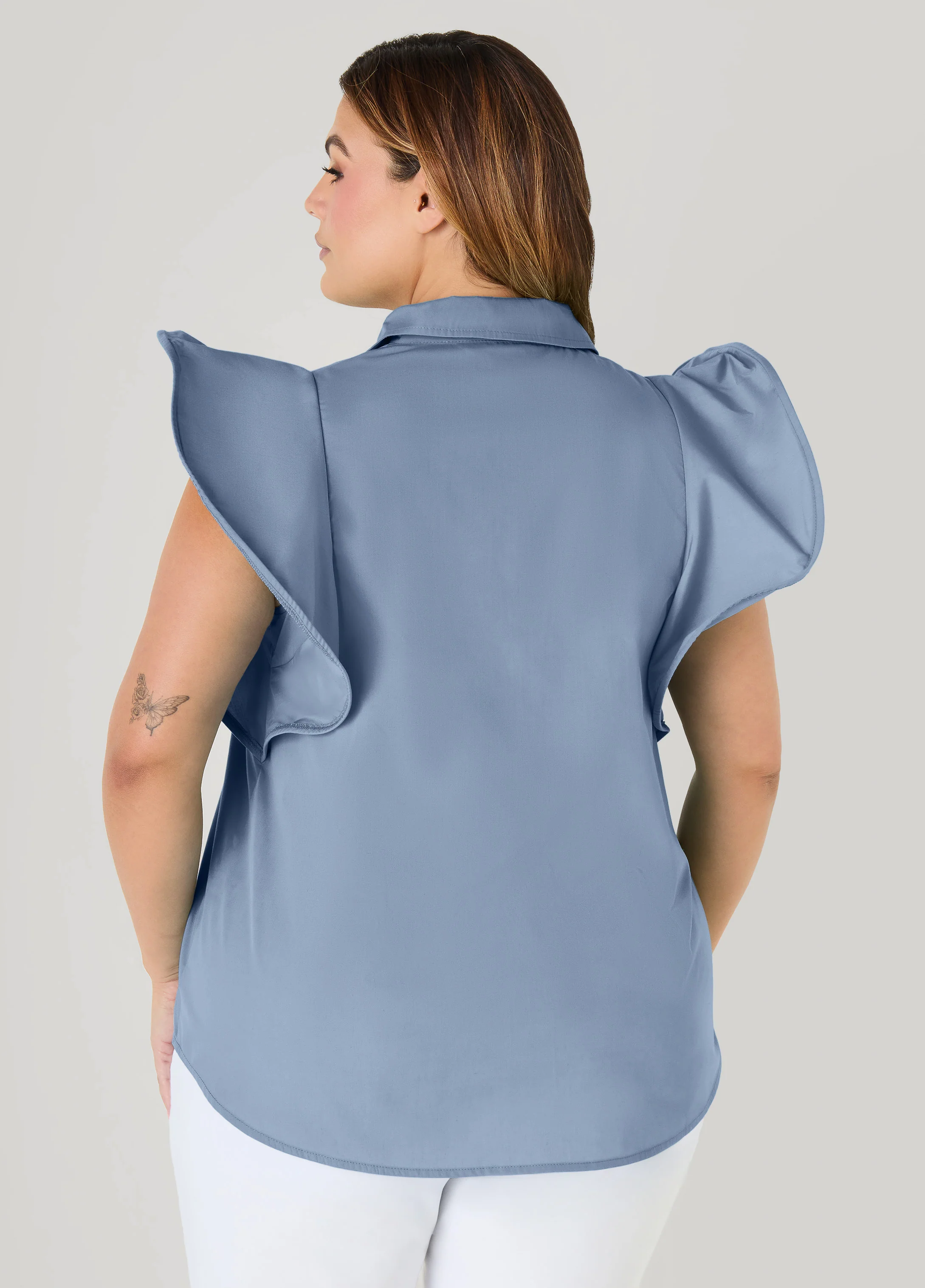 Ruffled Sleeve Poplin Top - Image 2