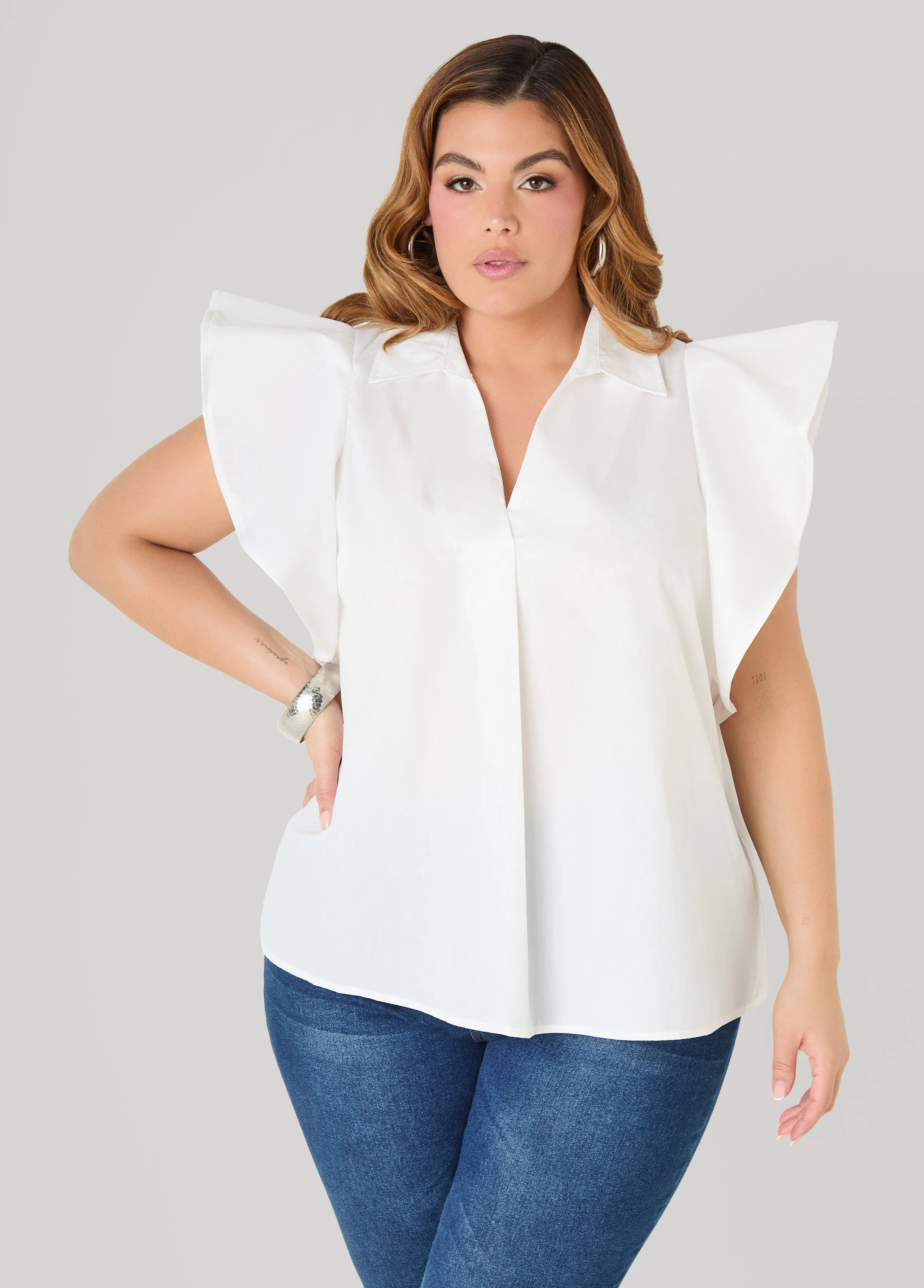 Ruffled Sleeve Poplin Top - Image 5