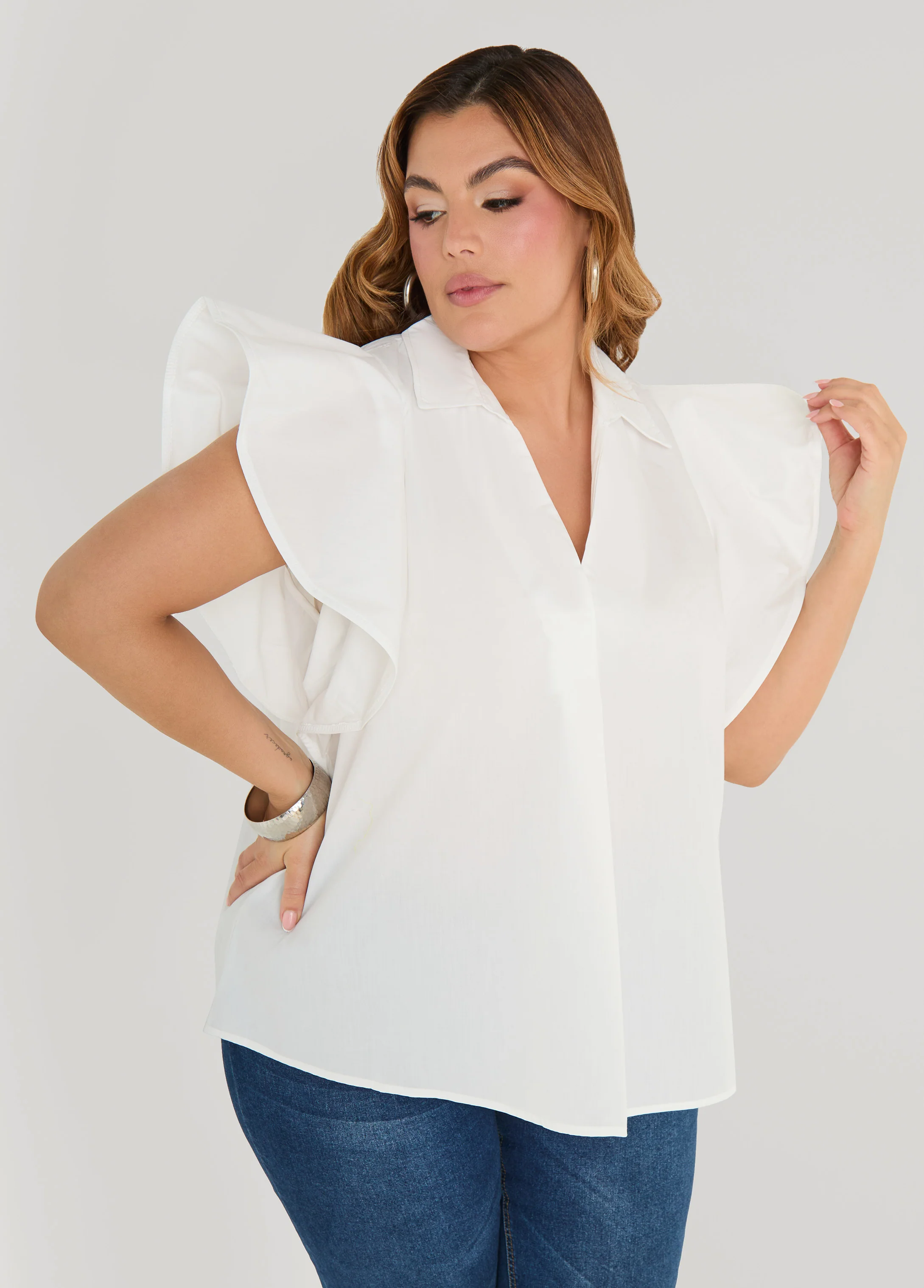 Ruffled Sleeve Poplin Top - Image 8