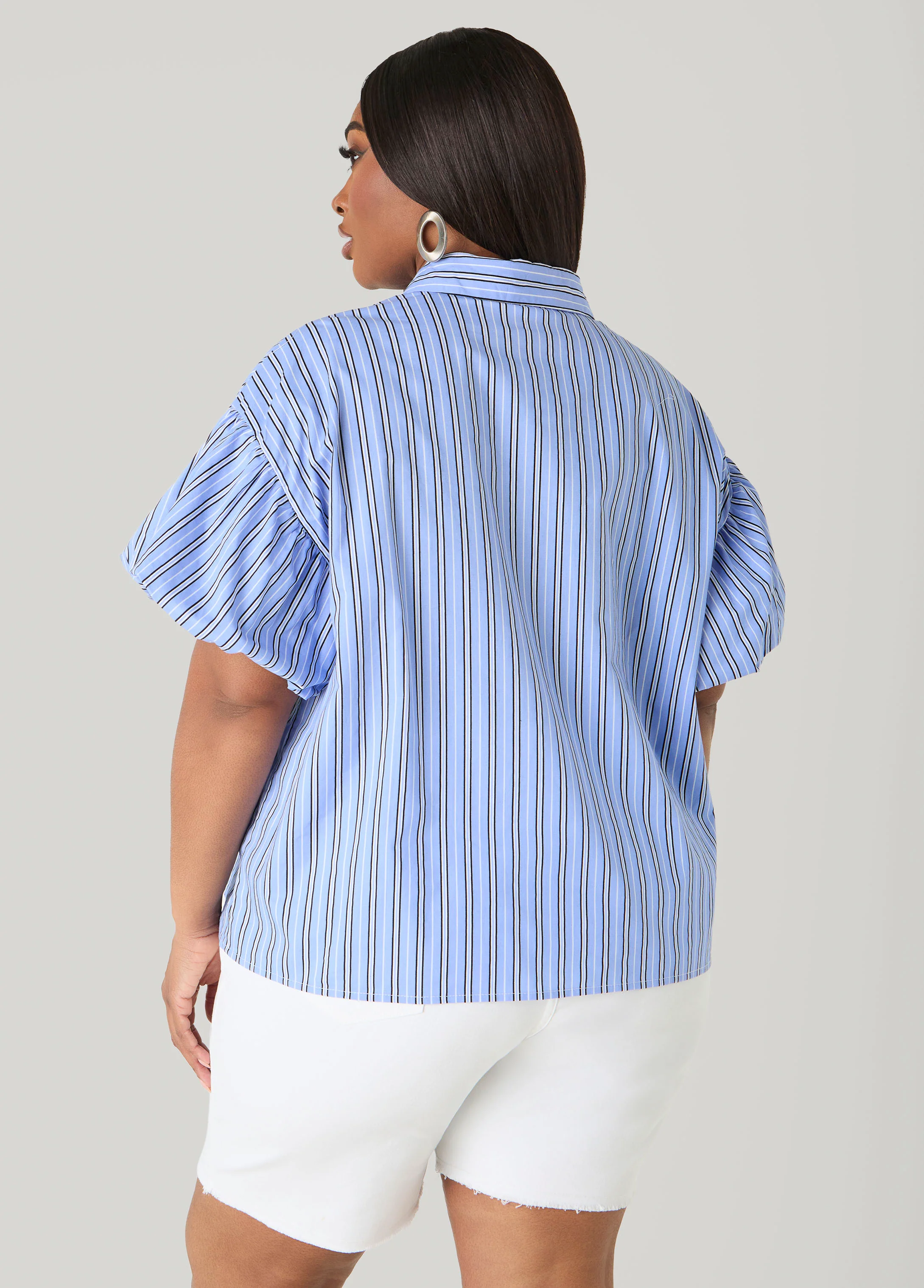 Striped Puff Sleeved Shirt - Image 2