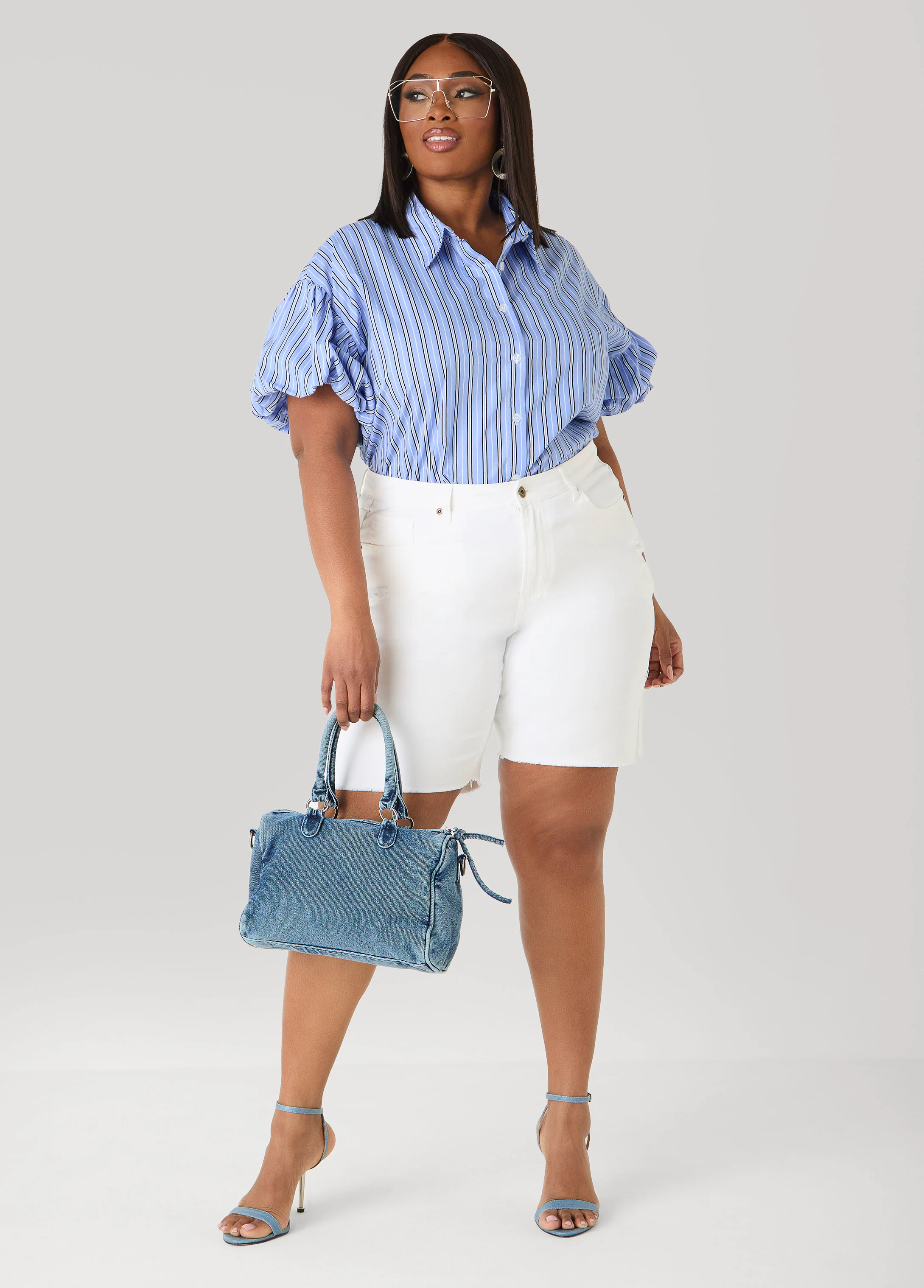 Striped Puff Sleeved Shirt - Image 3