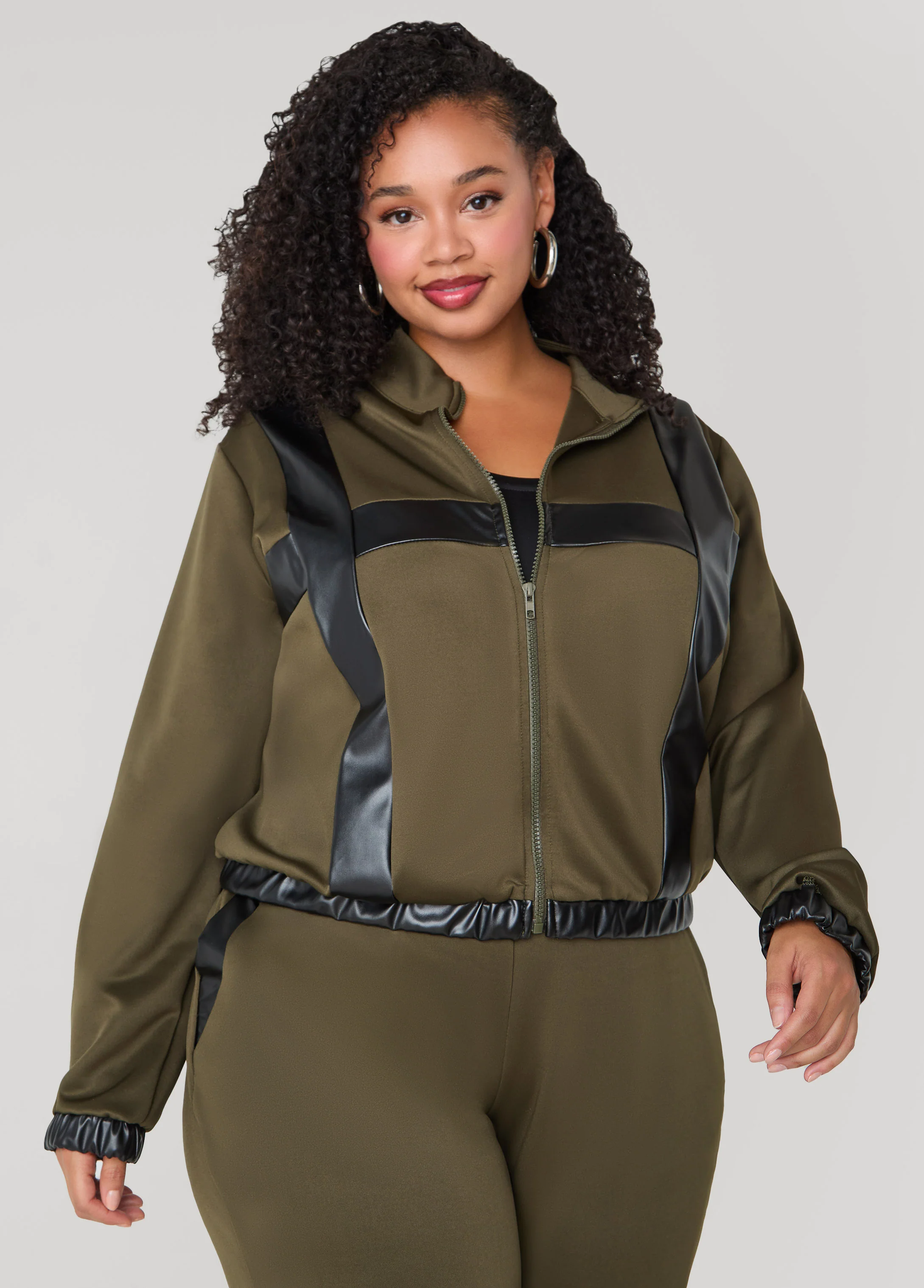 Faux Leather Paneled Track Jacket - Image 10