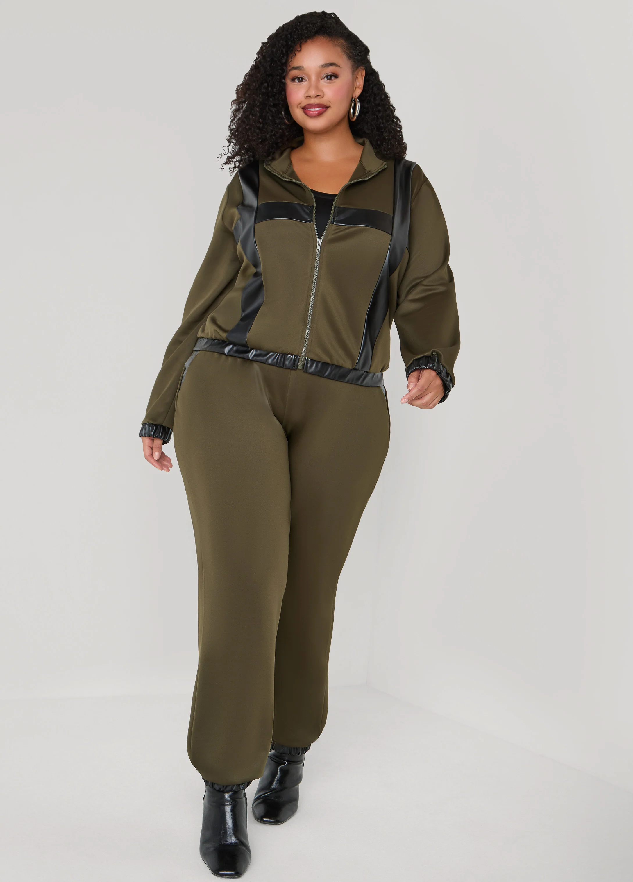 Faux Leather Paneled Track Jacket - Image 12