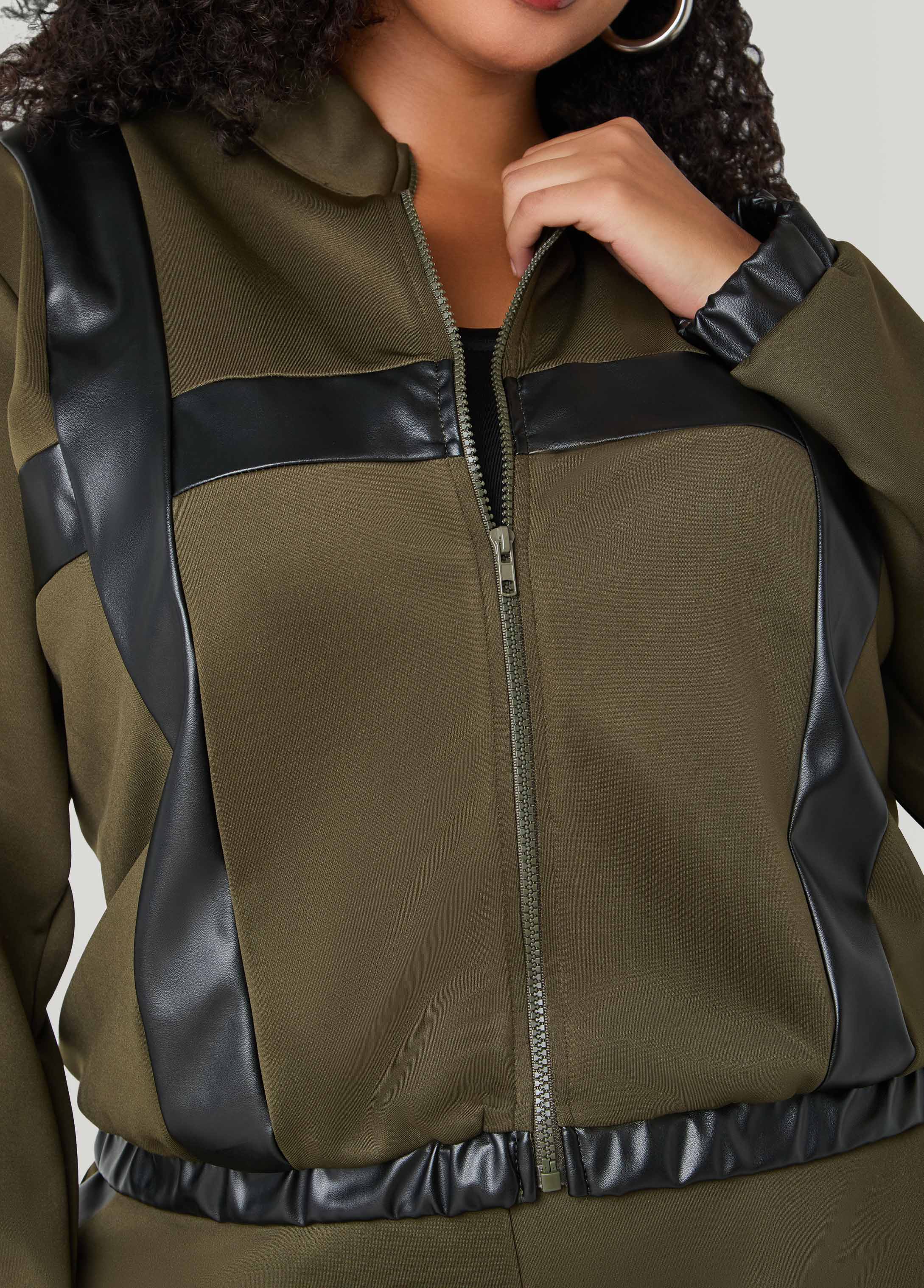 Faux Leather Paneled Track Jacket - Image 13