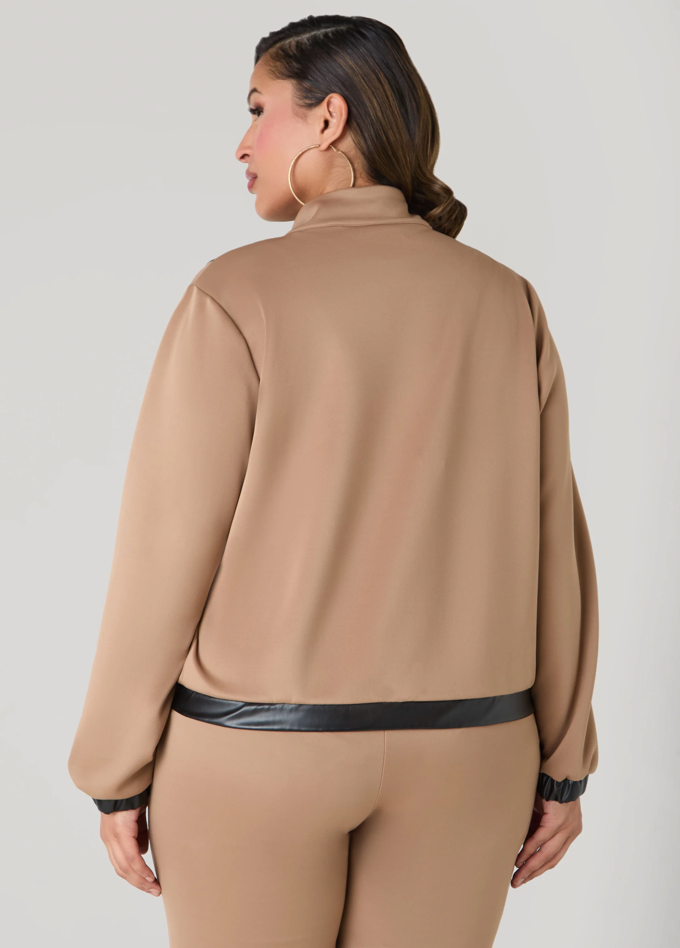 Faux Leather Paneled Track Jacket - Image 2