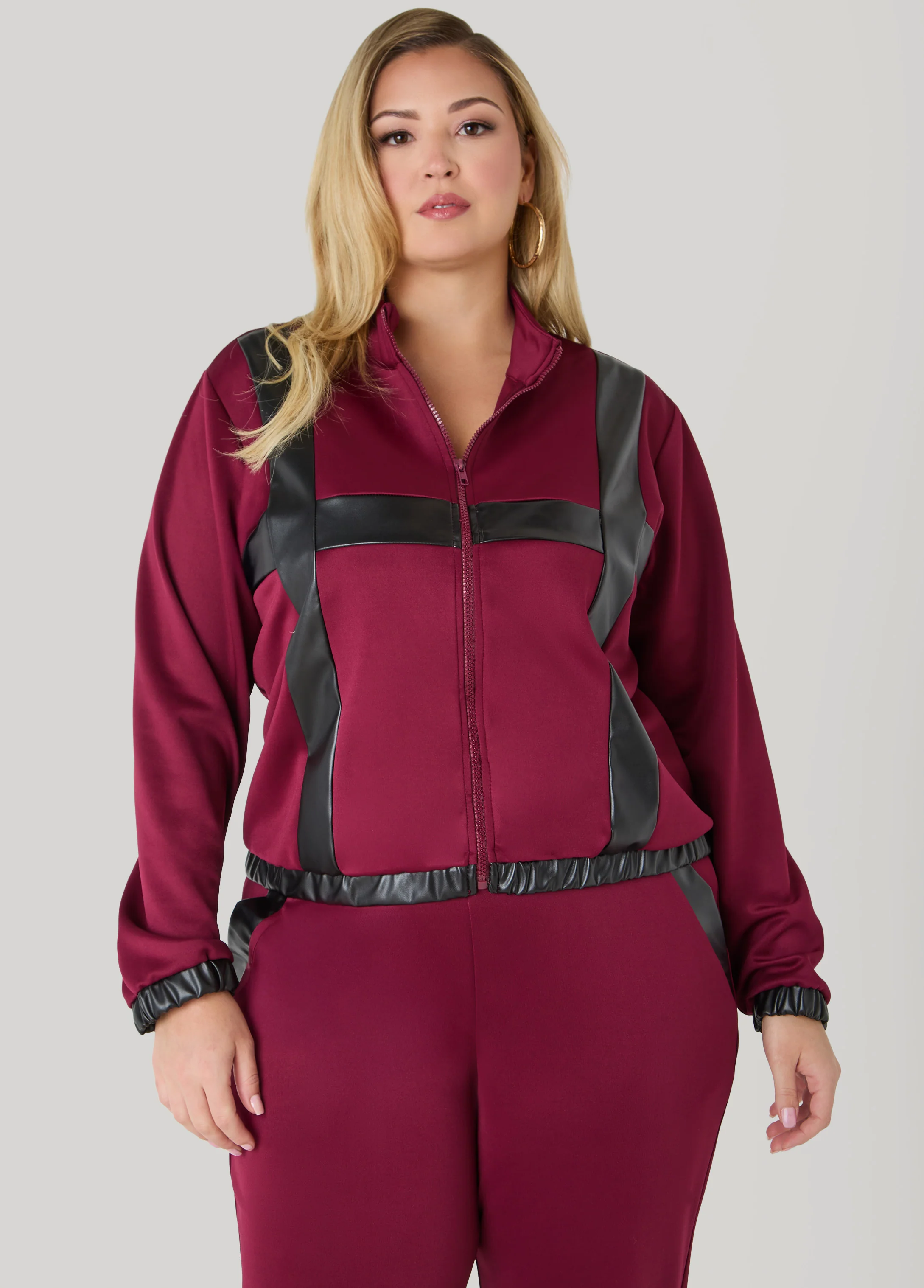 Faux Leather Paneled Track Jacket - Image 6