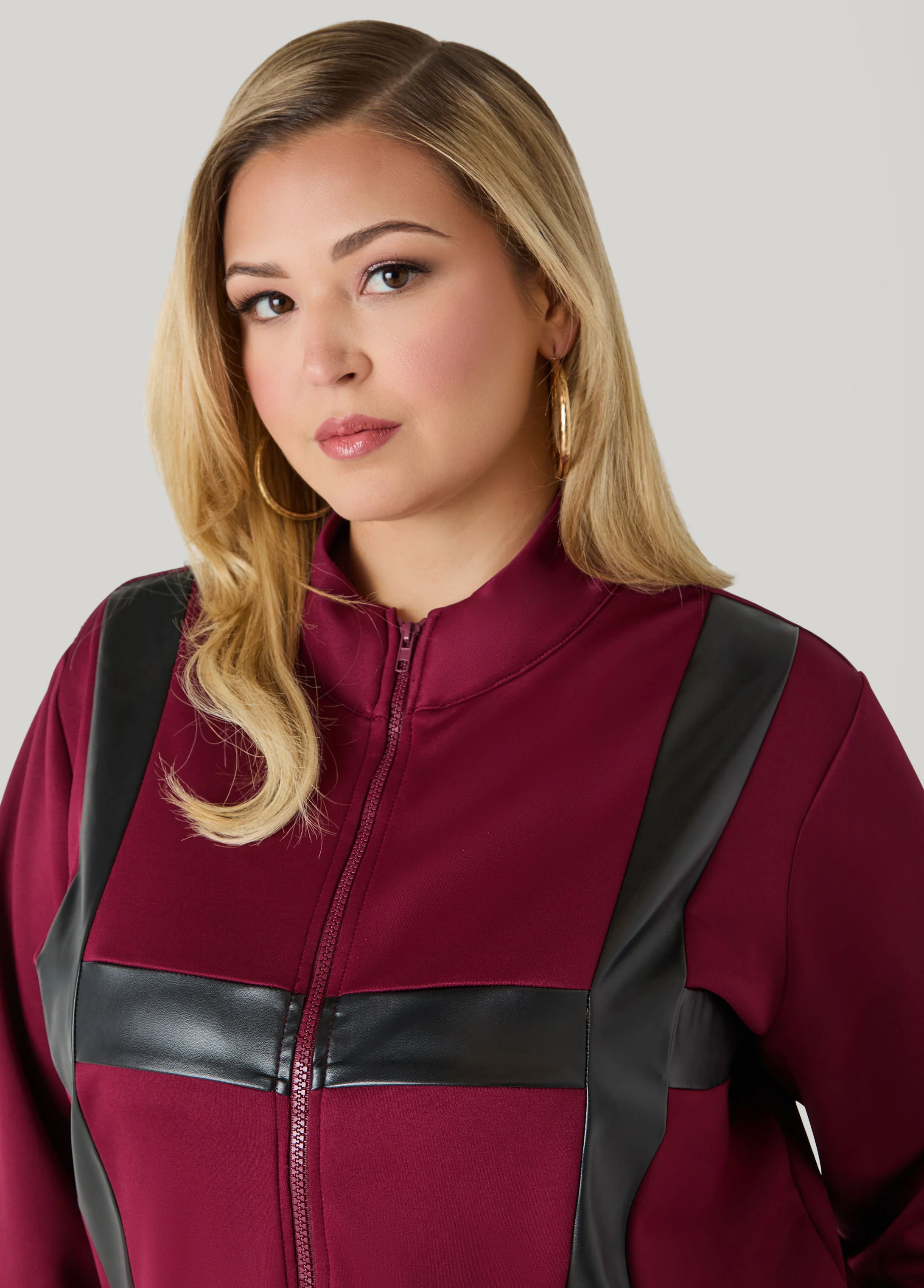 Faux Leather Paneled Track Jacket - Image 9