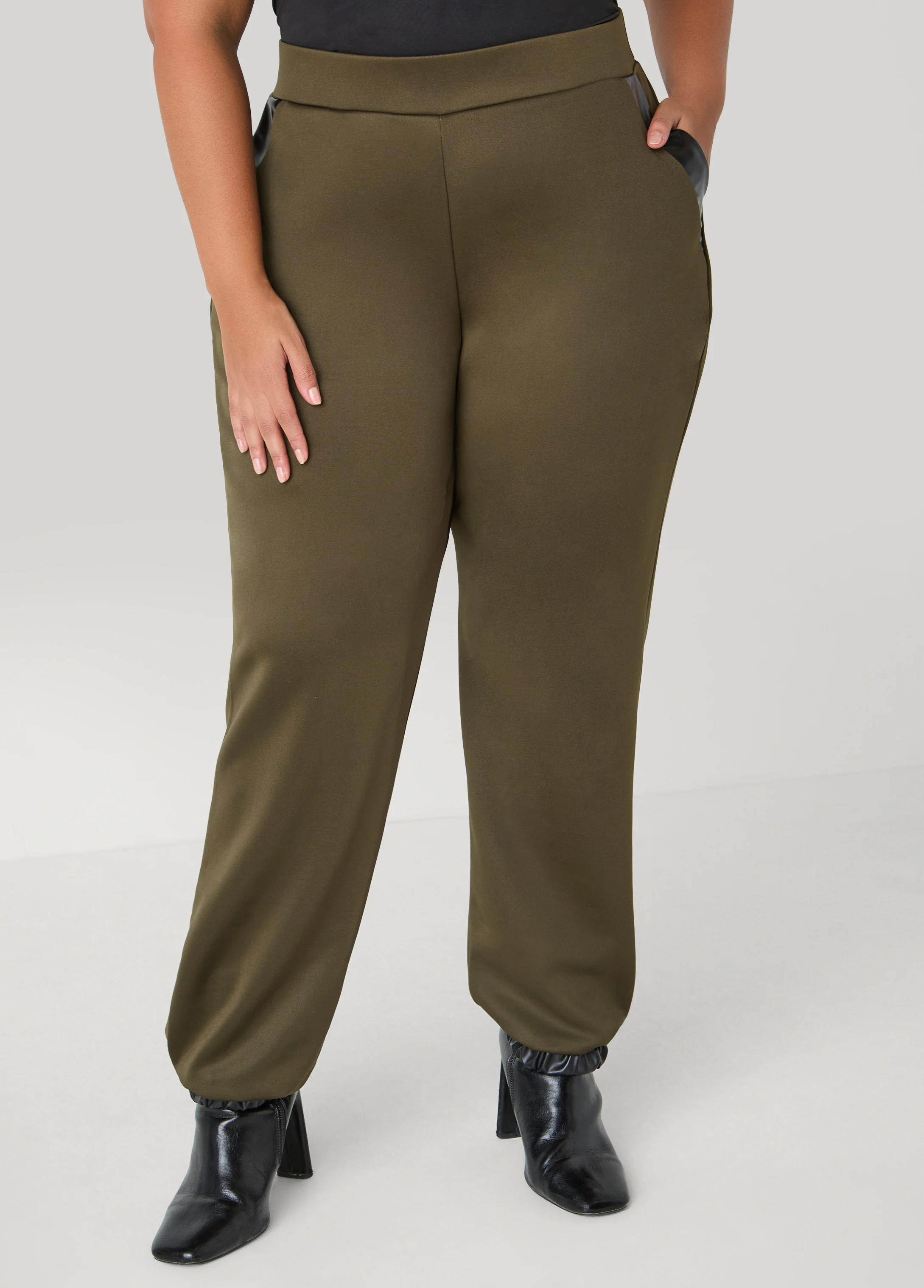 Faux Leather Paneled Joggers - Image 12