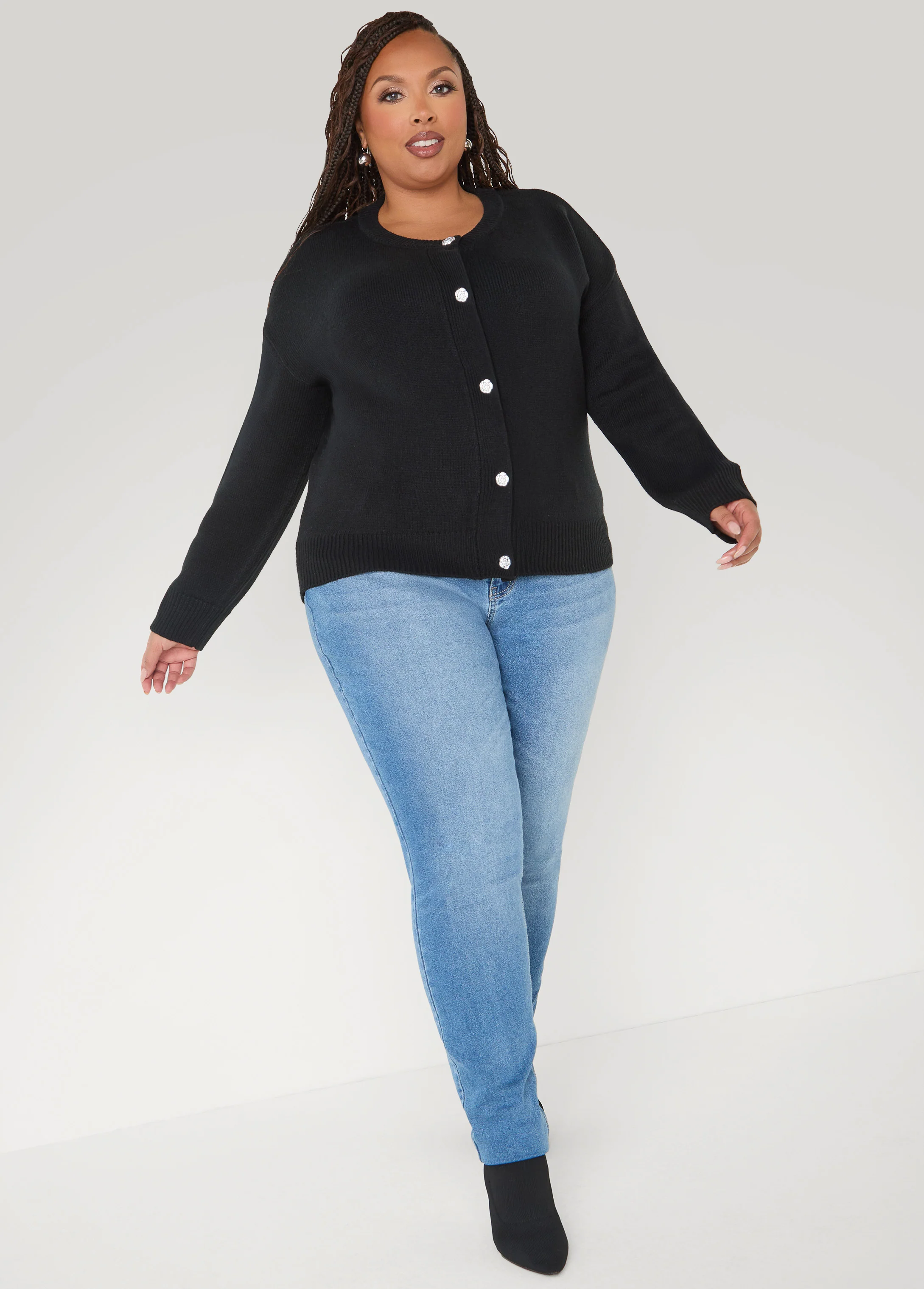 Rose Button Front Cardigan - Image 3