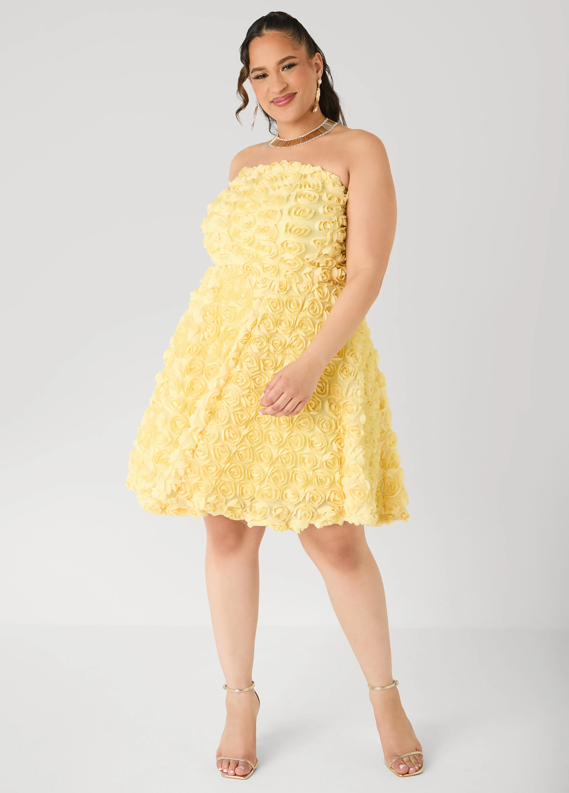 Strapless Rosette A Line Dress - Image 4