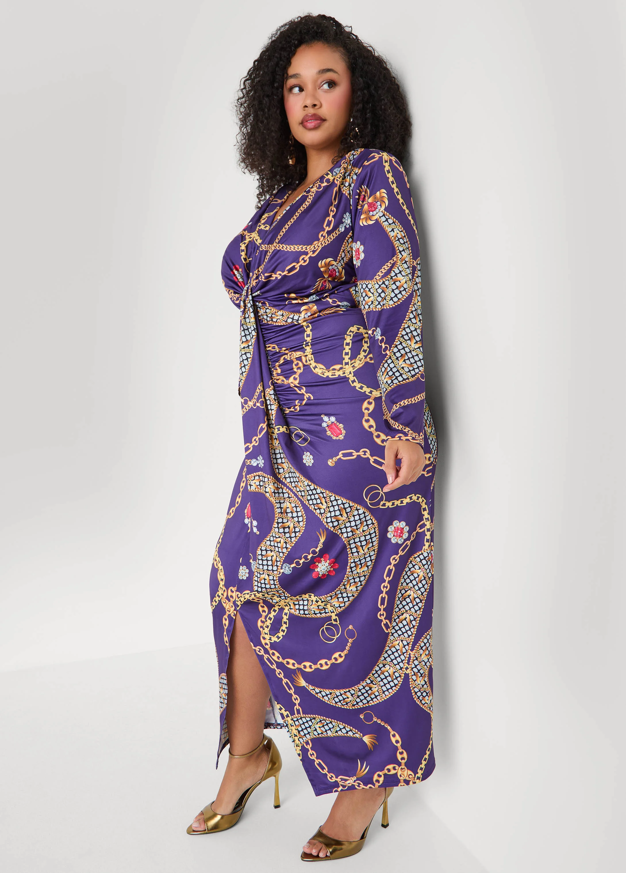 Status Print V Neck Maxi Dress - Image 3