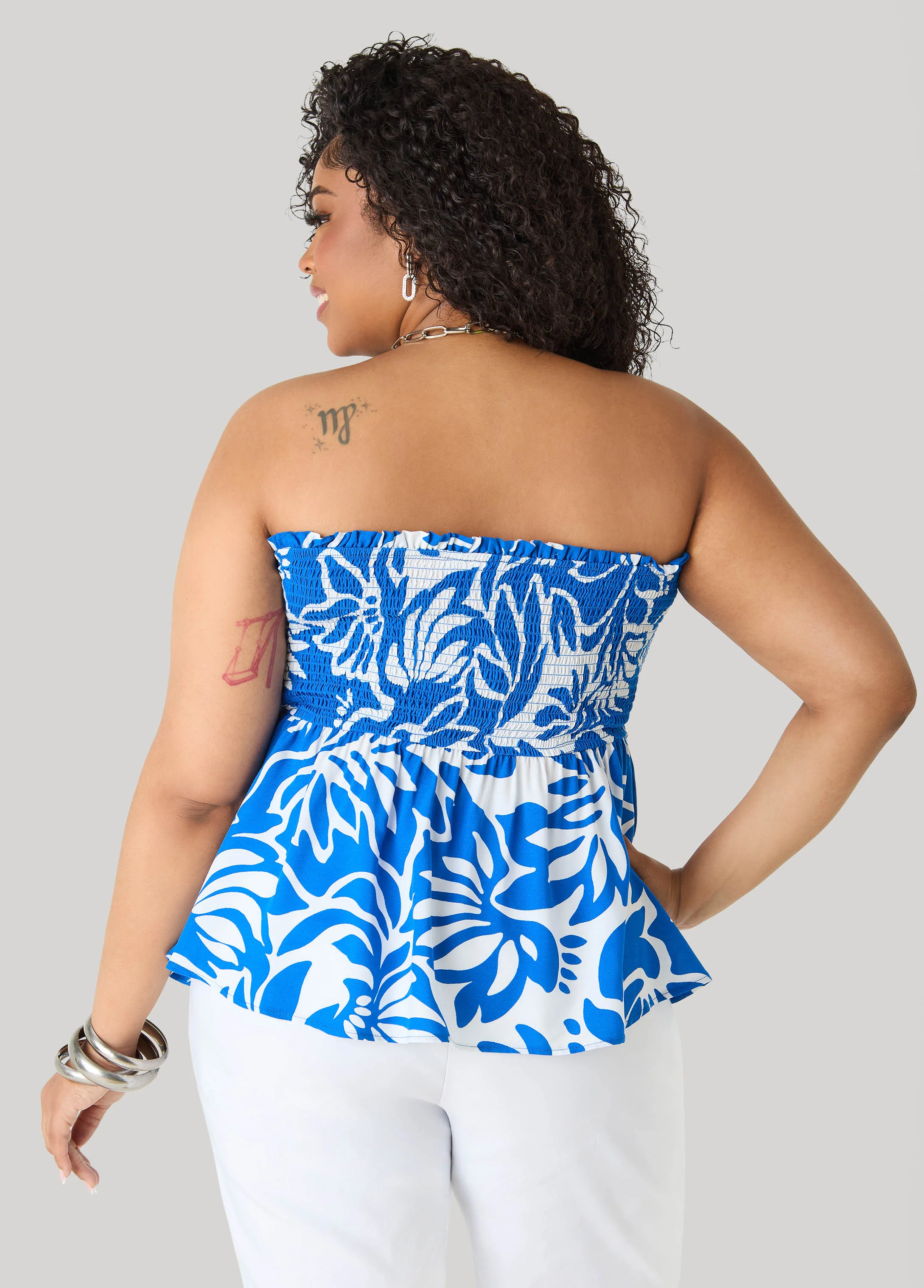 Printed Strapless Handkerchief Top - Image 6