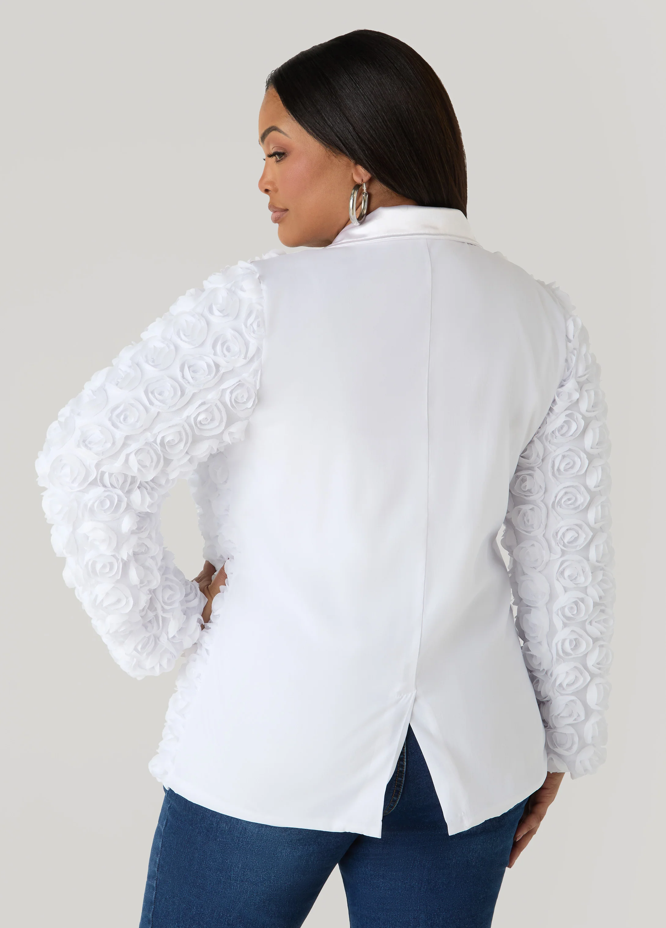 Satin Paneled Rosette Blazer - Image 2
