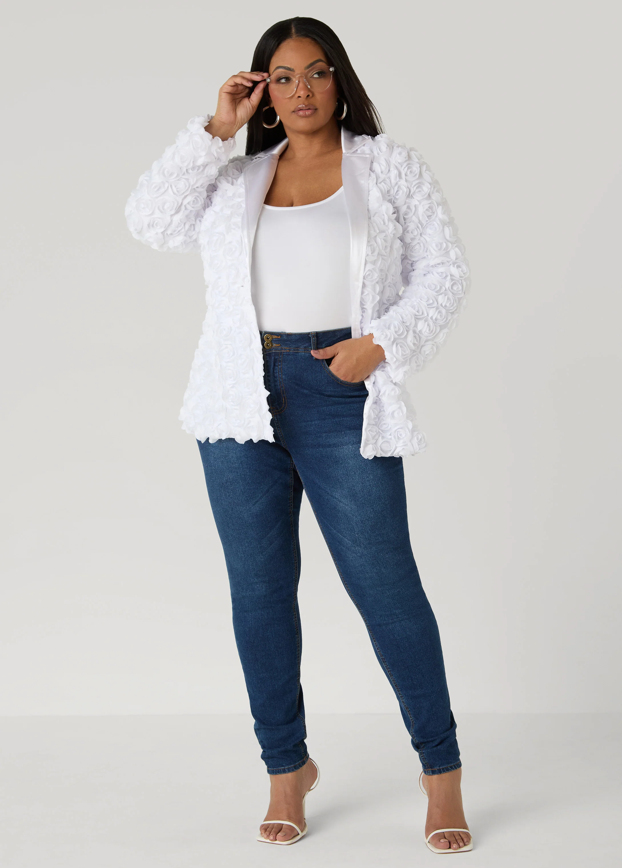 Satin Paneled Rosette Blazer - Image 3