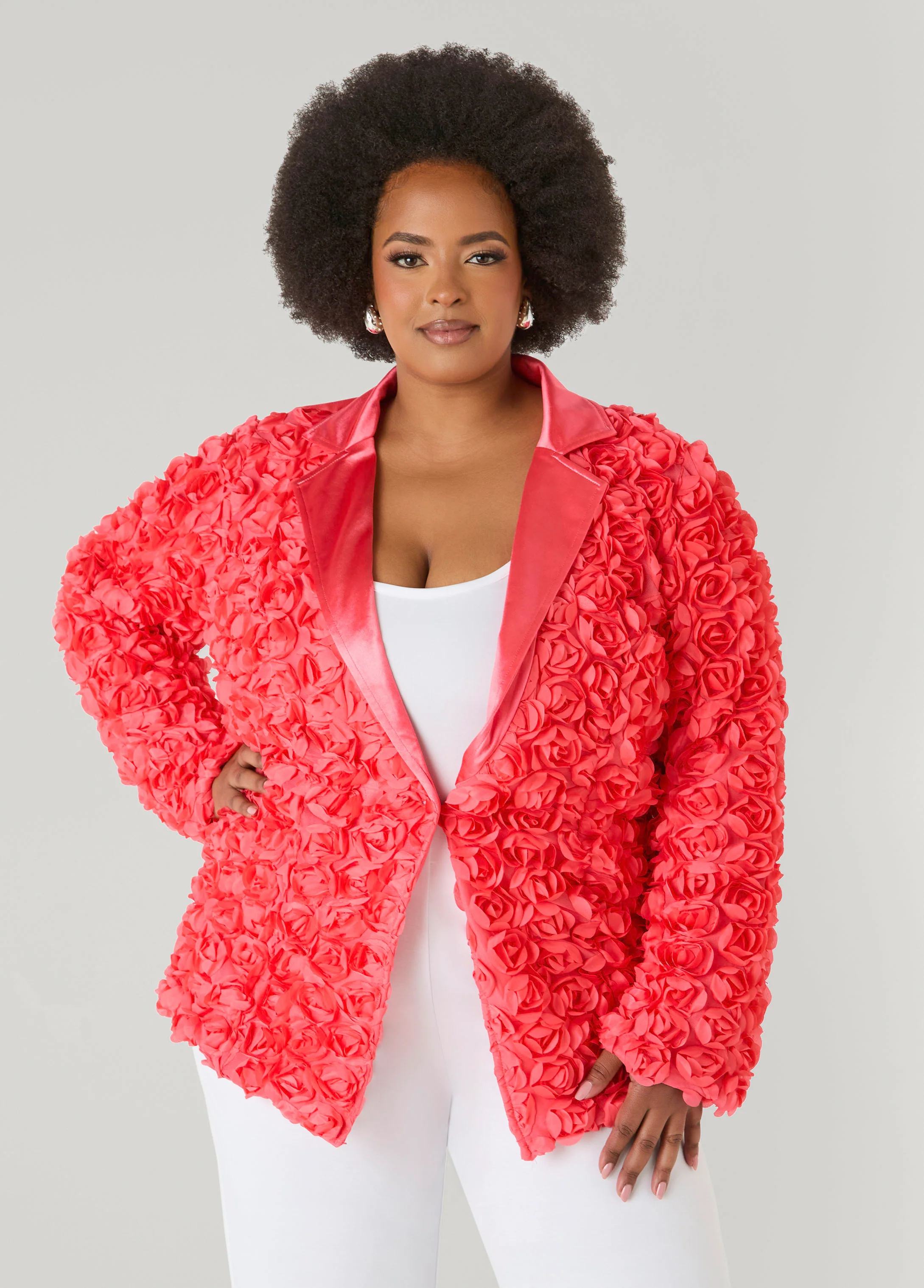 Satin Paneled Rosette Blazer - Image 5