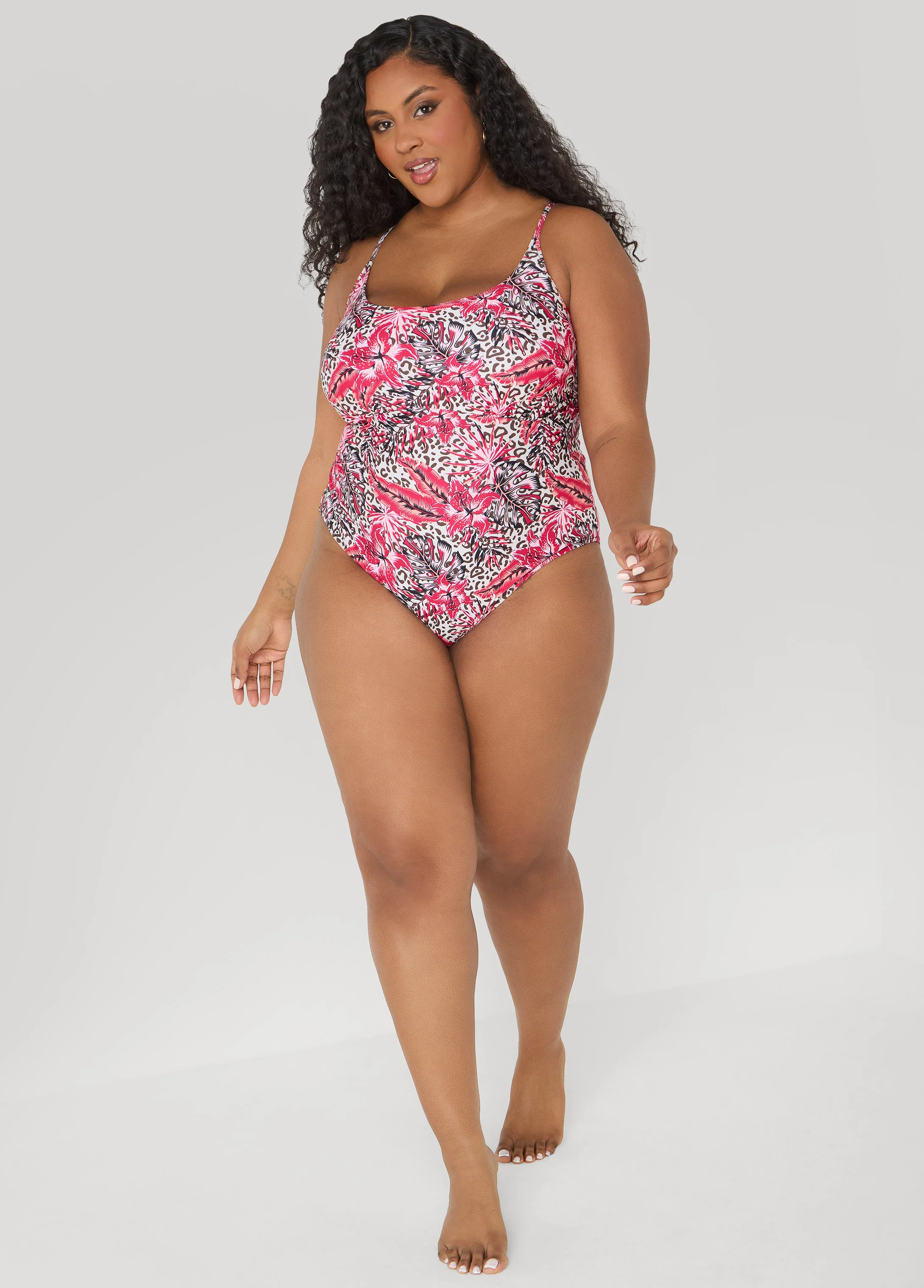 Leopard And Floral Print Swimsuit - Image 4